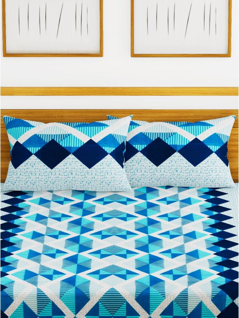 Essenza Cotton King Bed Sheet 220X254 CM in Light Blue Colour