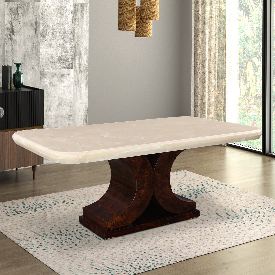 Delphine Six Seater Dining Table in Walnut Colour