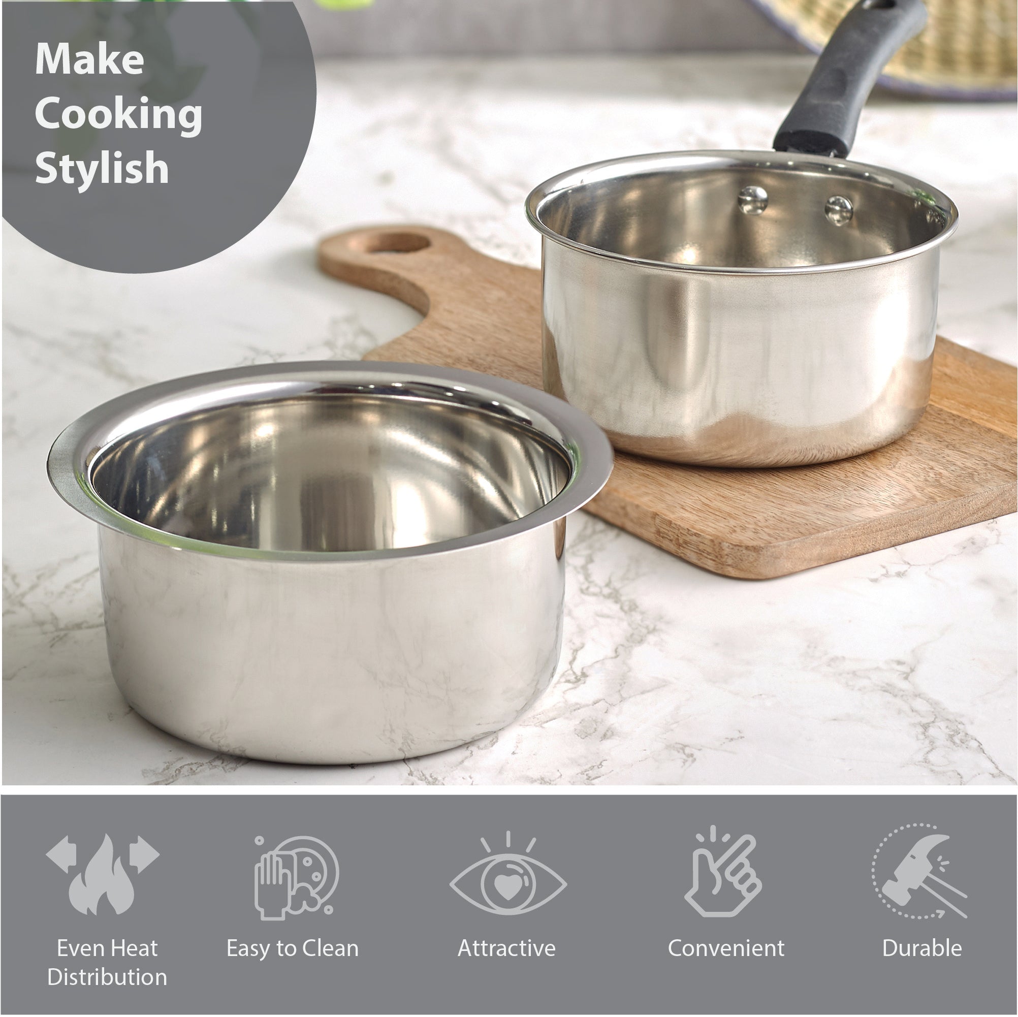 Fiesta Stainless Steel Saucepan & Tope Combo Set of 2 in Silver Colour