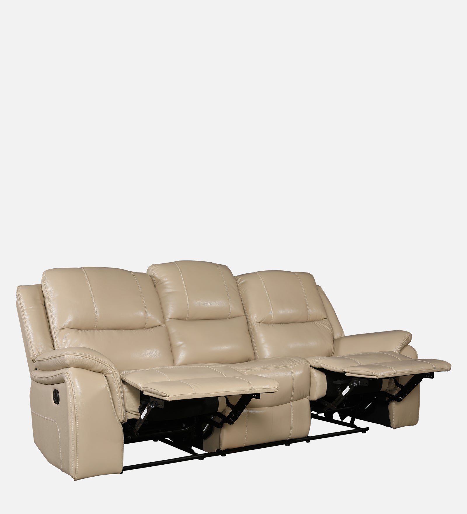 Murray Half Leather Three Seater Recliner in Beige Colour