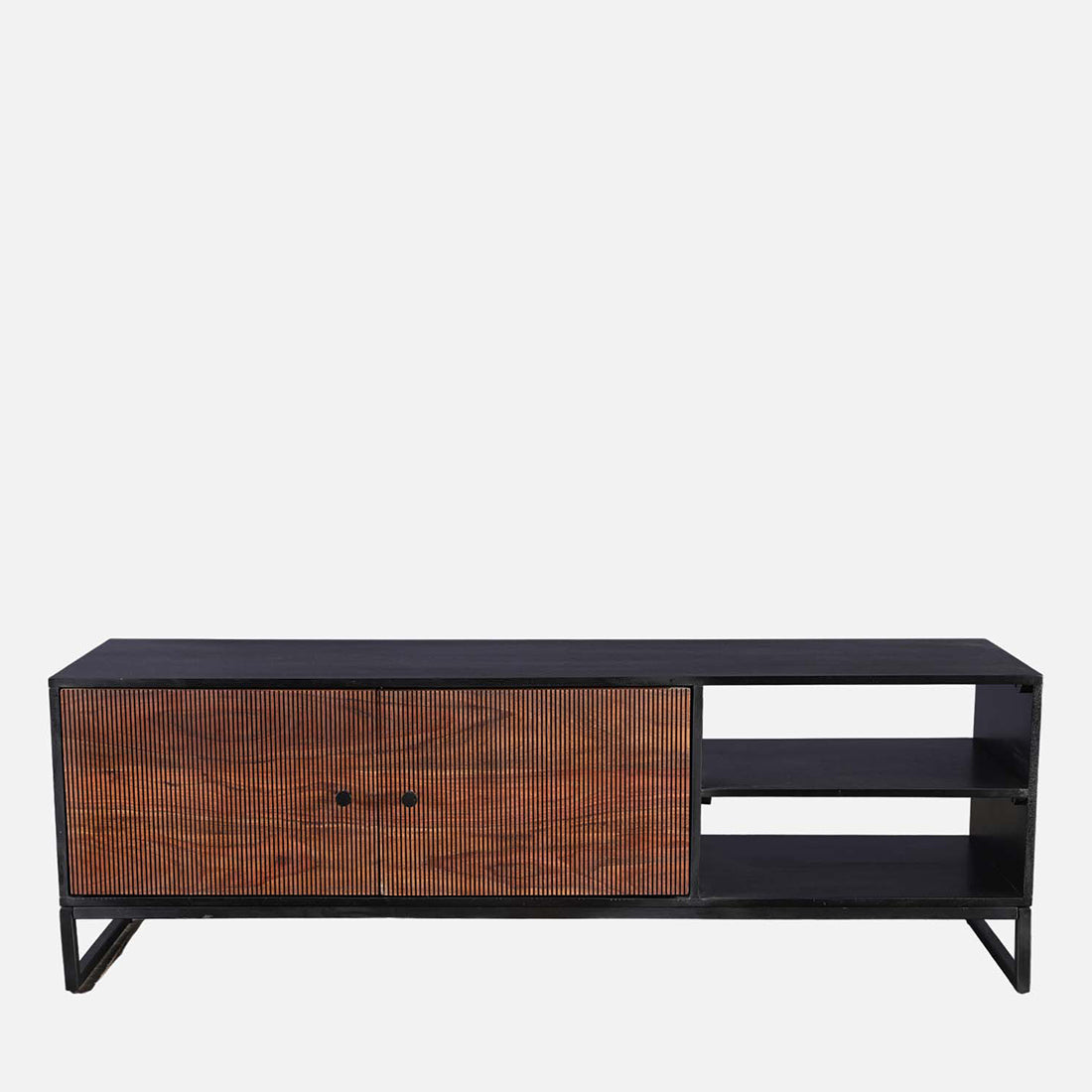 Sven Sheesham Wood(Rosewood) Low Height Tv Unit in Natural Sheesham & Black Colour