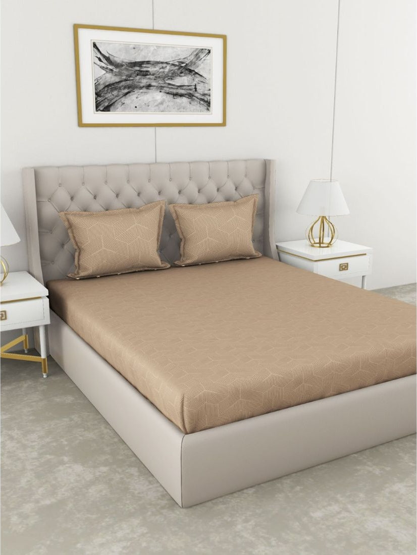 Botanical Cotton King Bed Sheet 274X274 Cm 210 Tc in Beige Colour