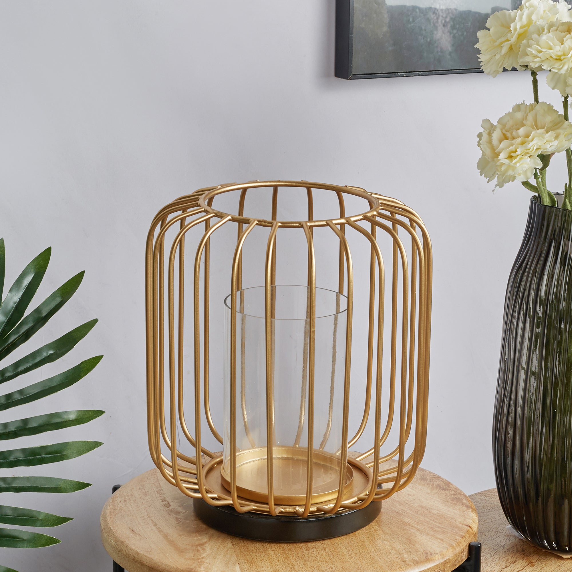 Sovereign Iron and Glass Wired Candle Holder 24x29Cm in Black & Gold Colour