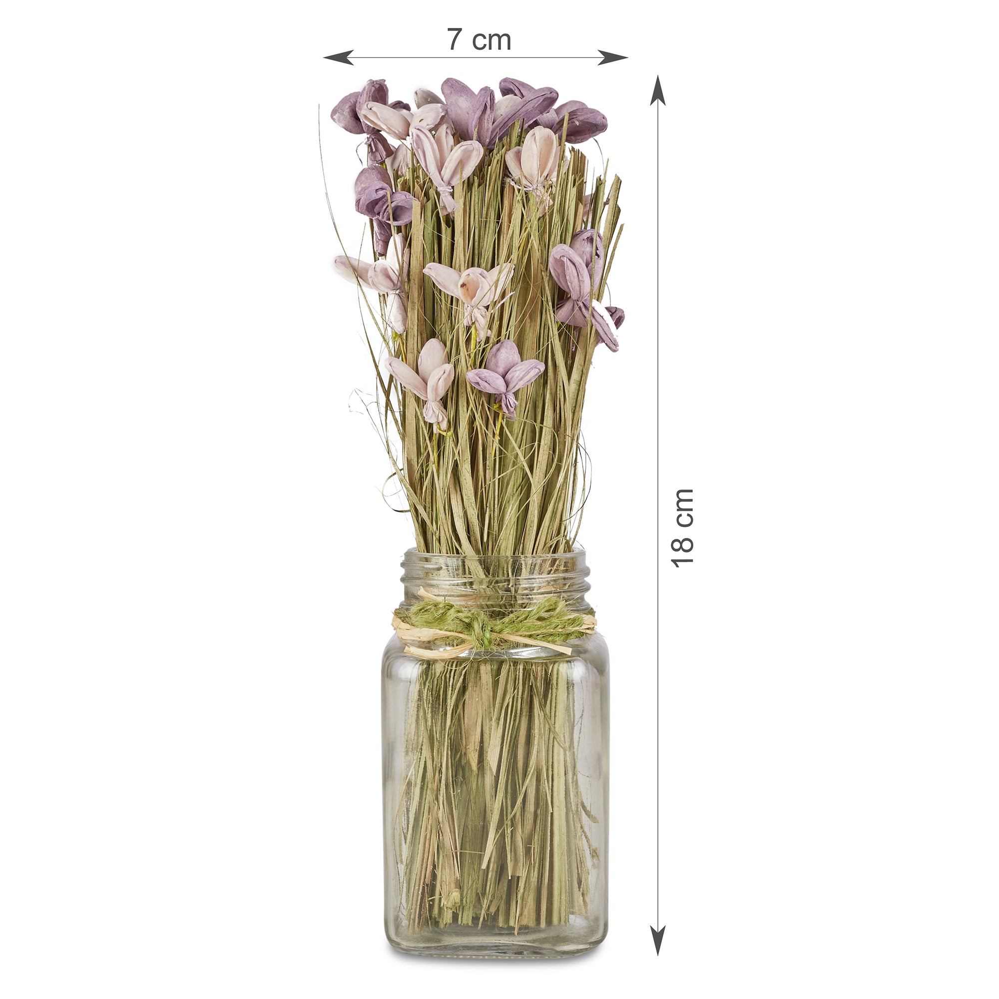 Fleur Dried Floral Arrangemet In Glass Jar 18 Cm in Purple Colour