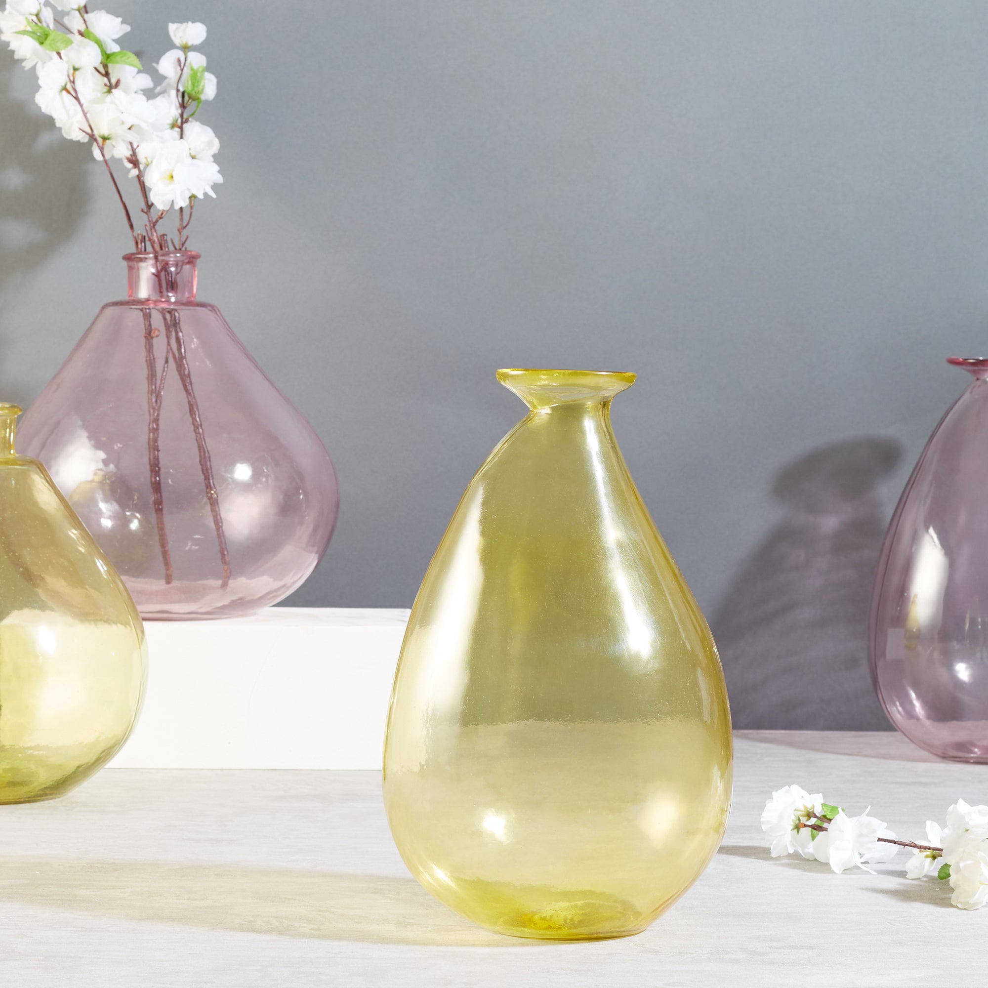 Phiona Glass Modern Organic Shapped Handcrafted 31 Cm Vase in Yellow Colour