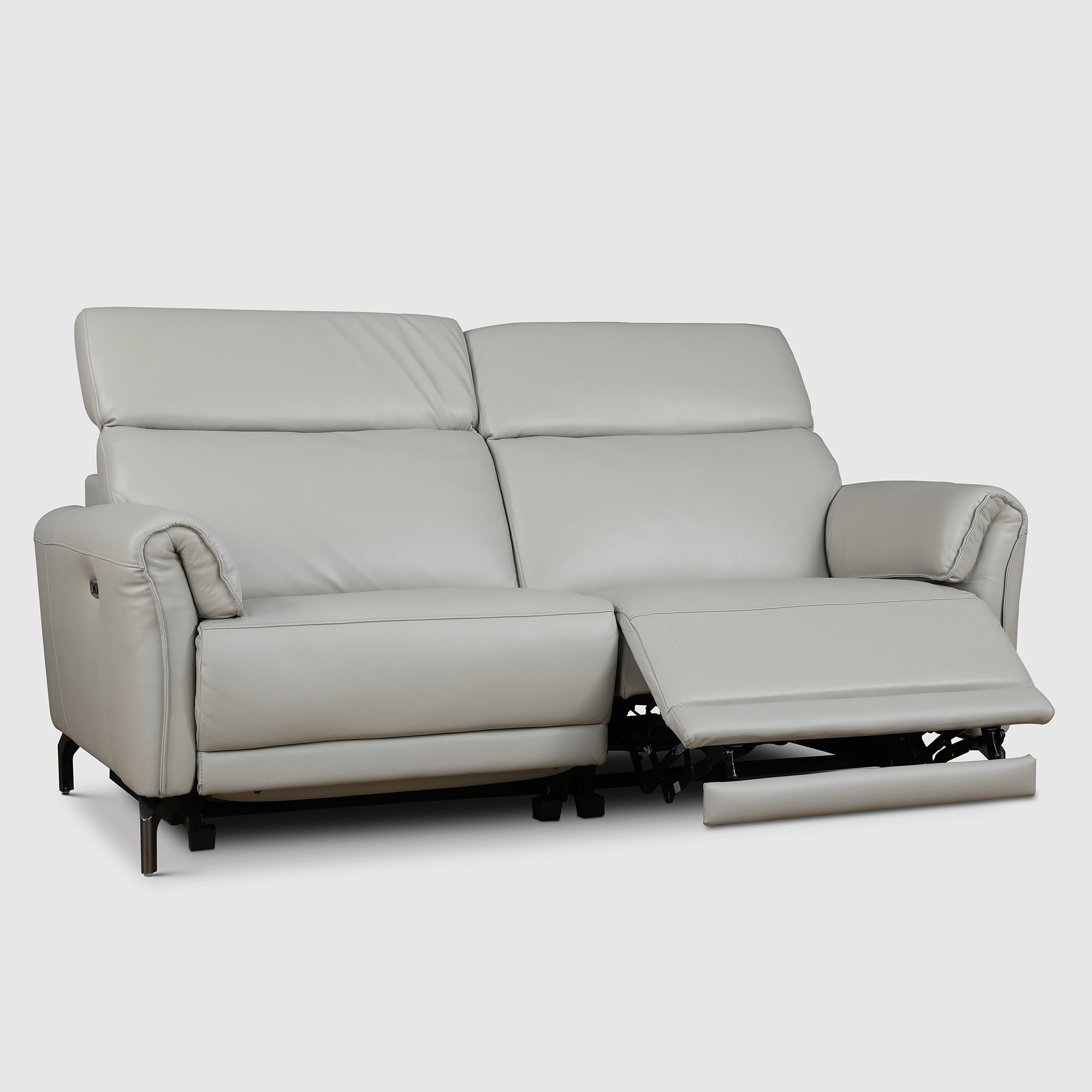 Emilia Half Leather Three seater Electric Recliner in Light Grey Colour