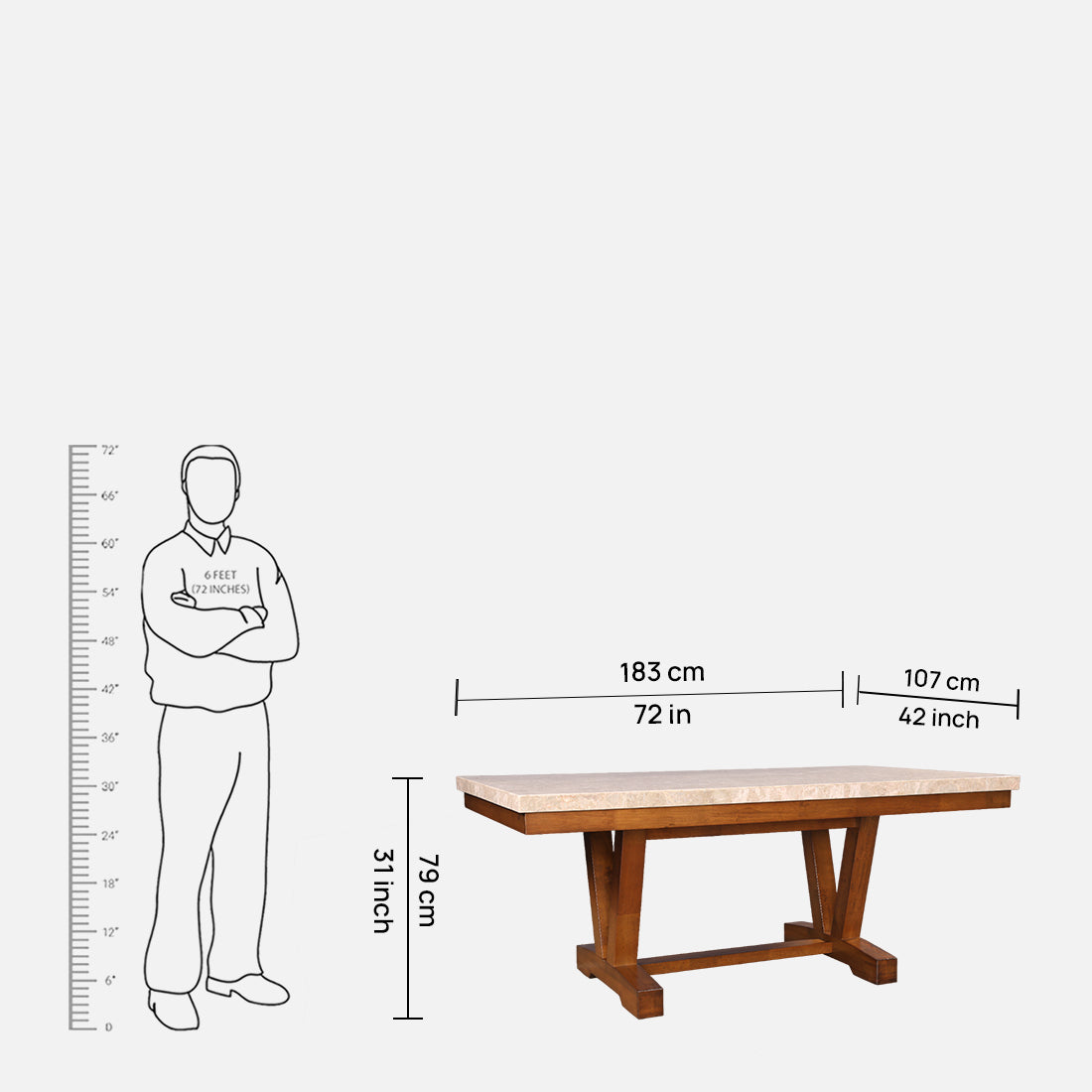 Florentine Marble Finish Six Seater Dining Table in Dark Walnut Colour