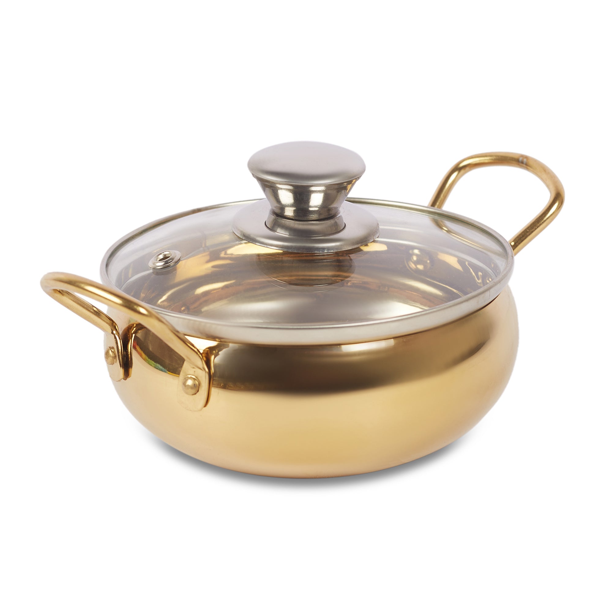 Sapphire Stainless Steel Serving Handi Set of 2 in Gold & Silver Colour by Living Essence