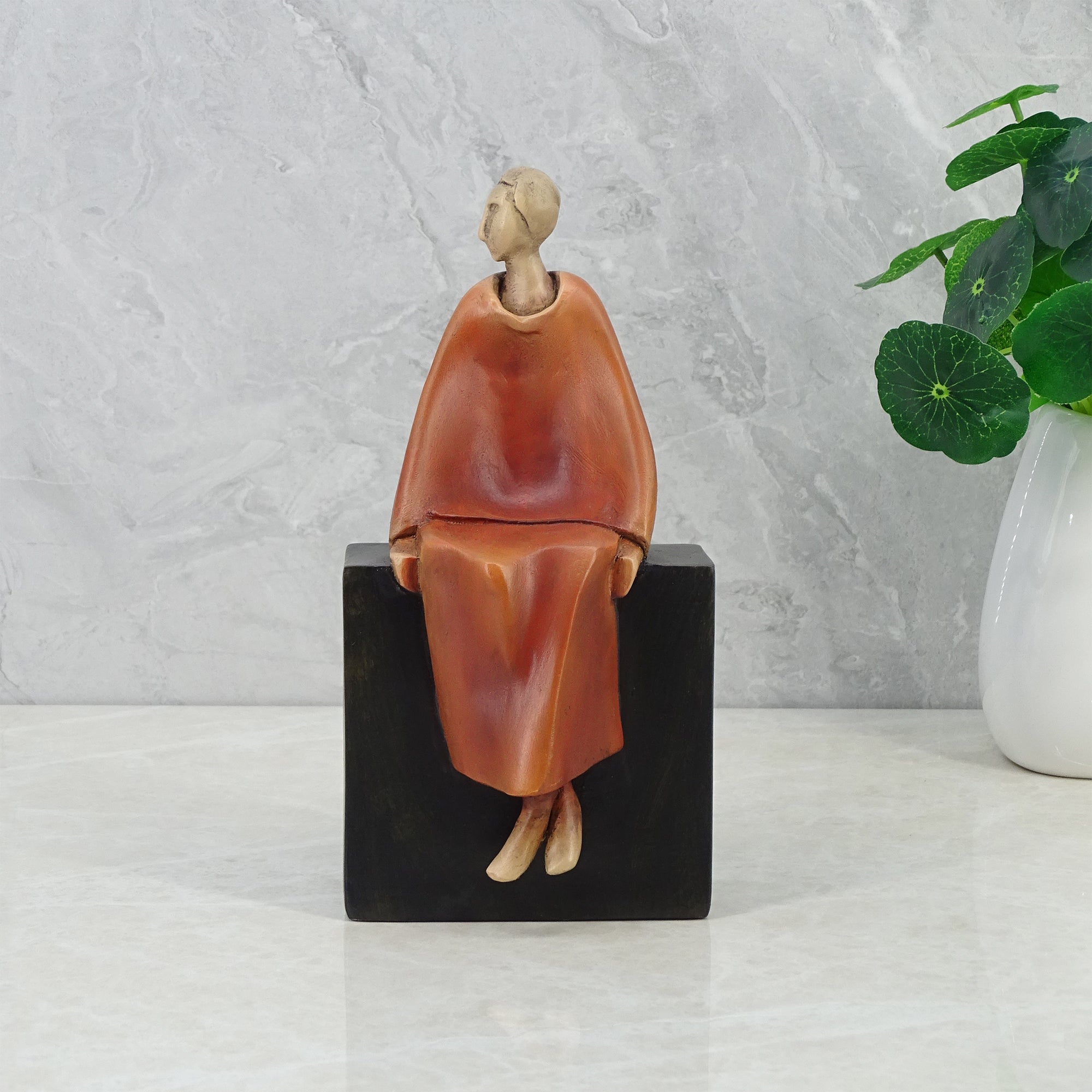 Alpine Polyresin Man Sitting On Bench 20 Cm in Brown Colour