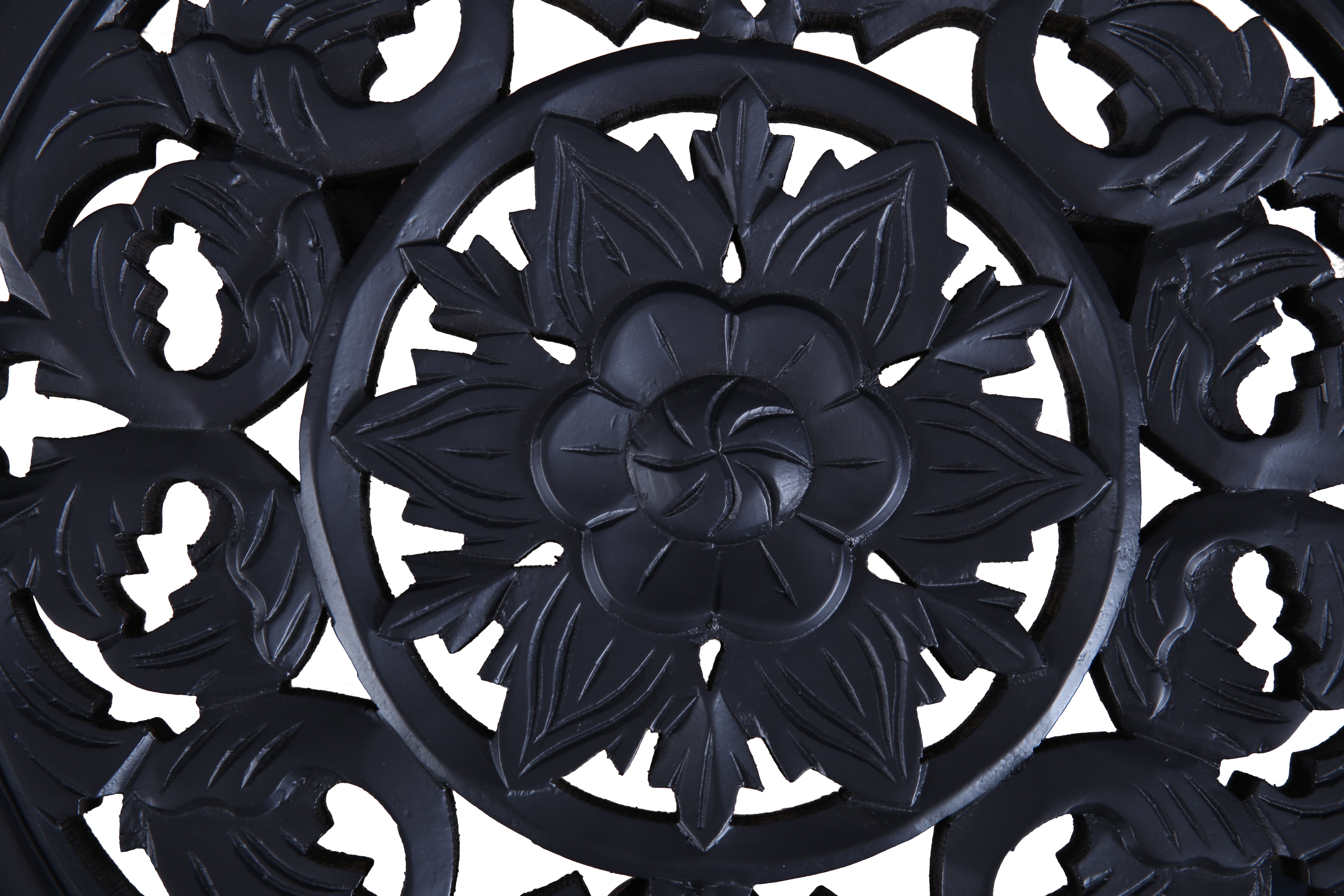 Antico Mango Wood Carved Stool in Black Colour