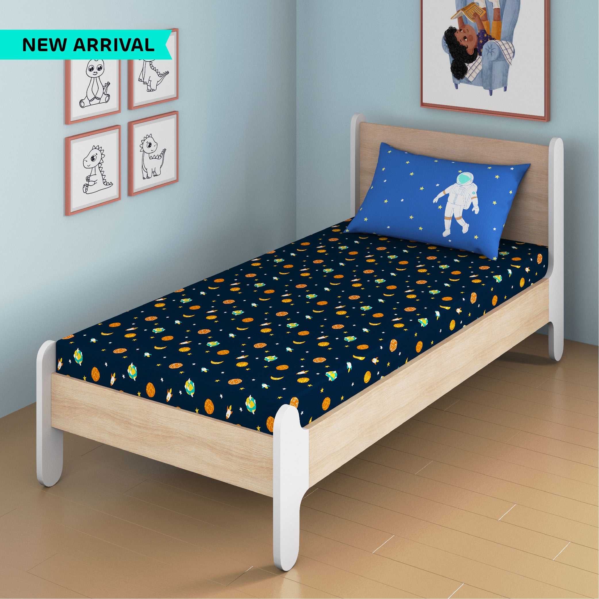 Astronuts Bamboo Cotton Single Fitted Bedsheet in Multi Colour