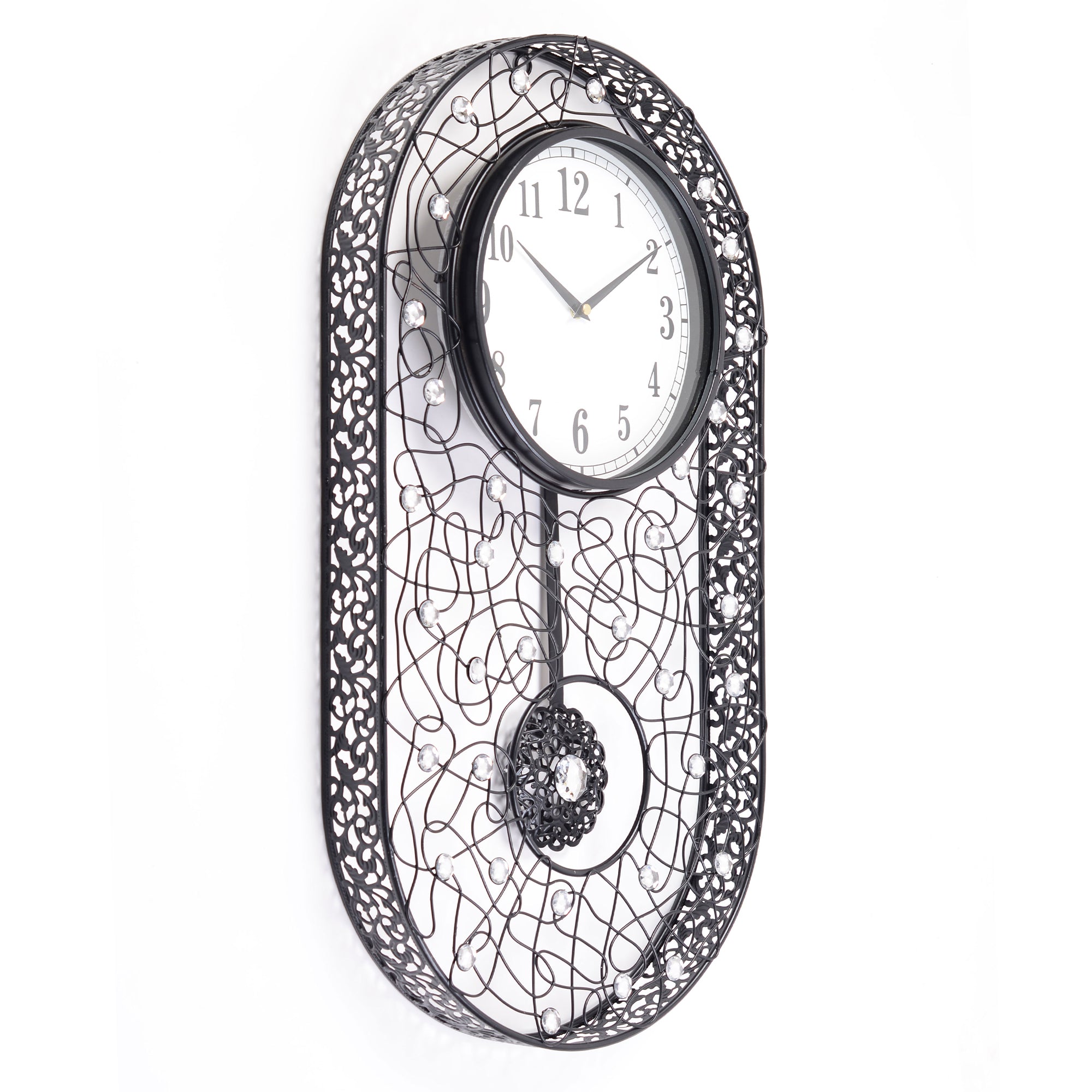 Rhythm Metal And Glass Oval Pendulum Wall Clock in Black Colour