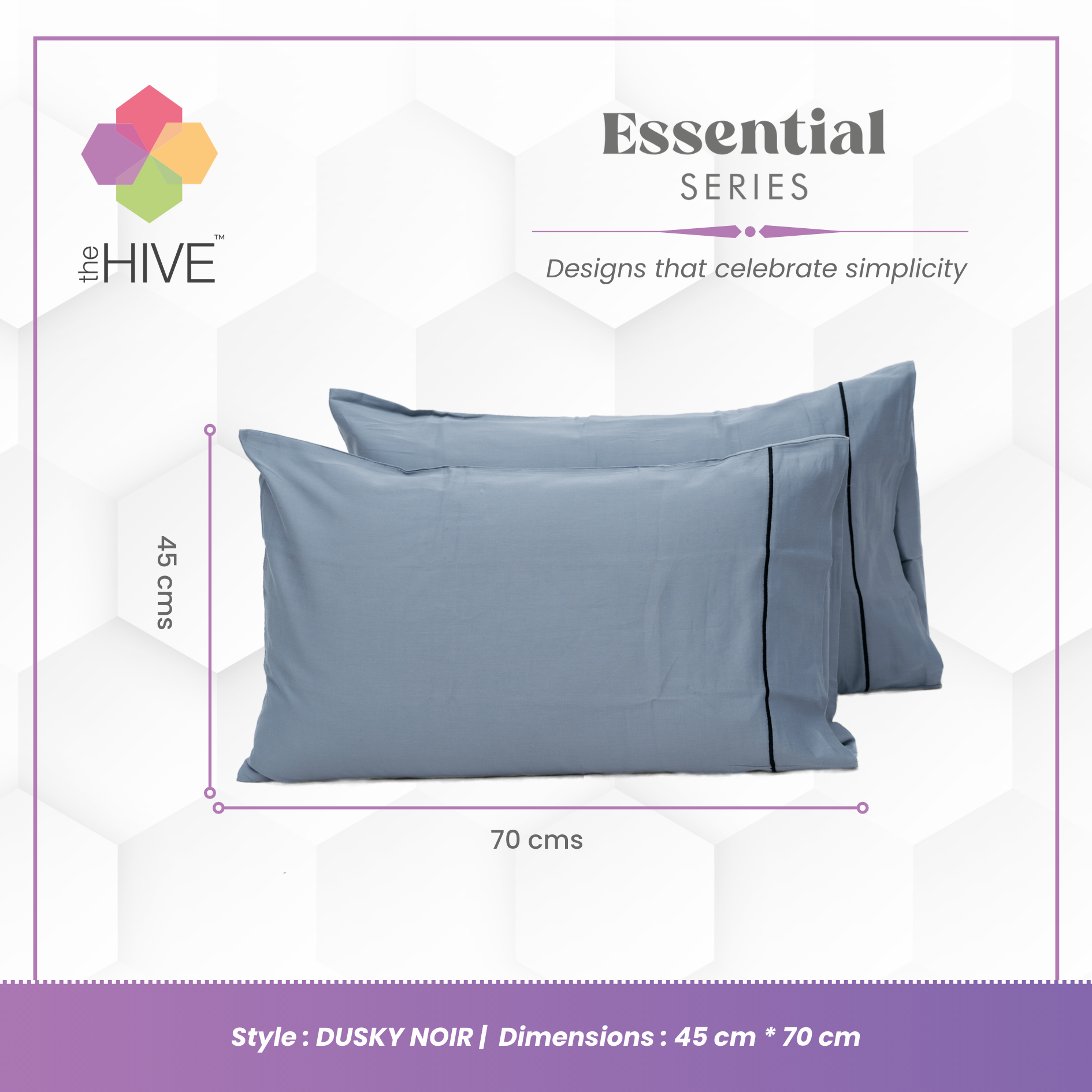Comfy Beds Set of 2 Pillow Covers Dusky Noir, 45x70cm