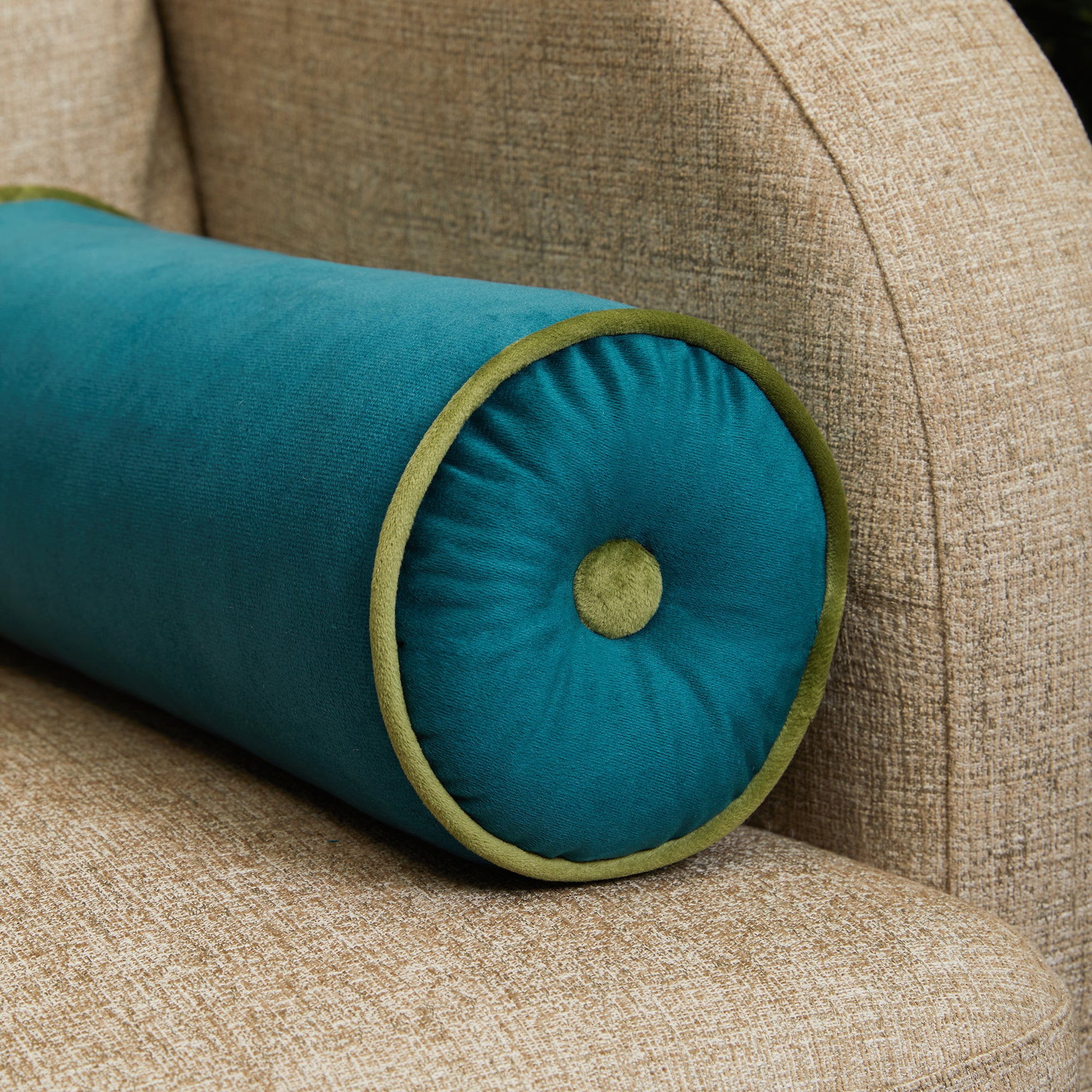 Fiesta Velvet Reversible Bolster 20x50 Cm in Teal Colour