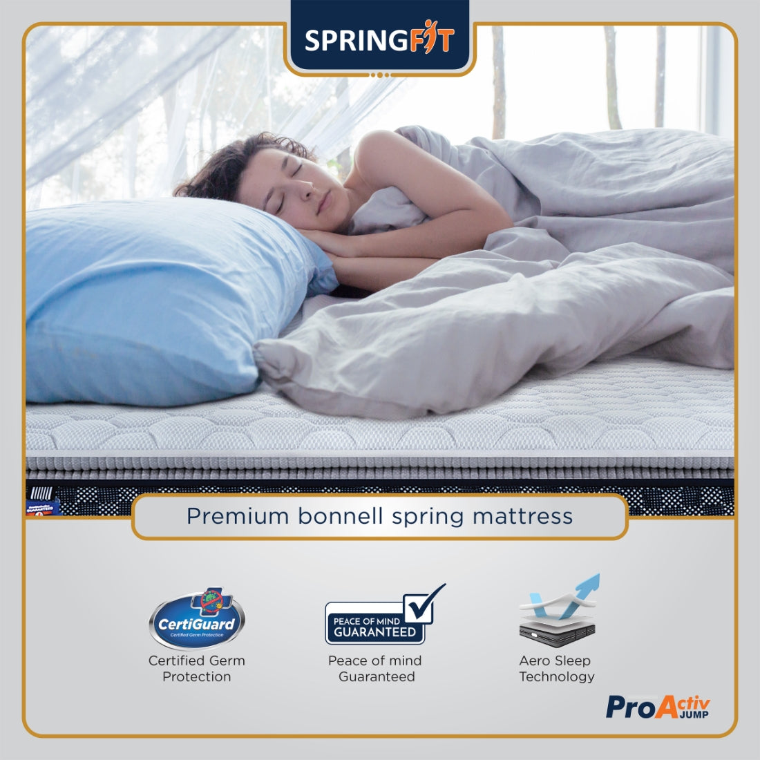 Pro Activ Jump Pillow Top Bonnell Spring Double Mattress 75x48x6 Inch in Blue & Grey Colour