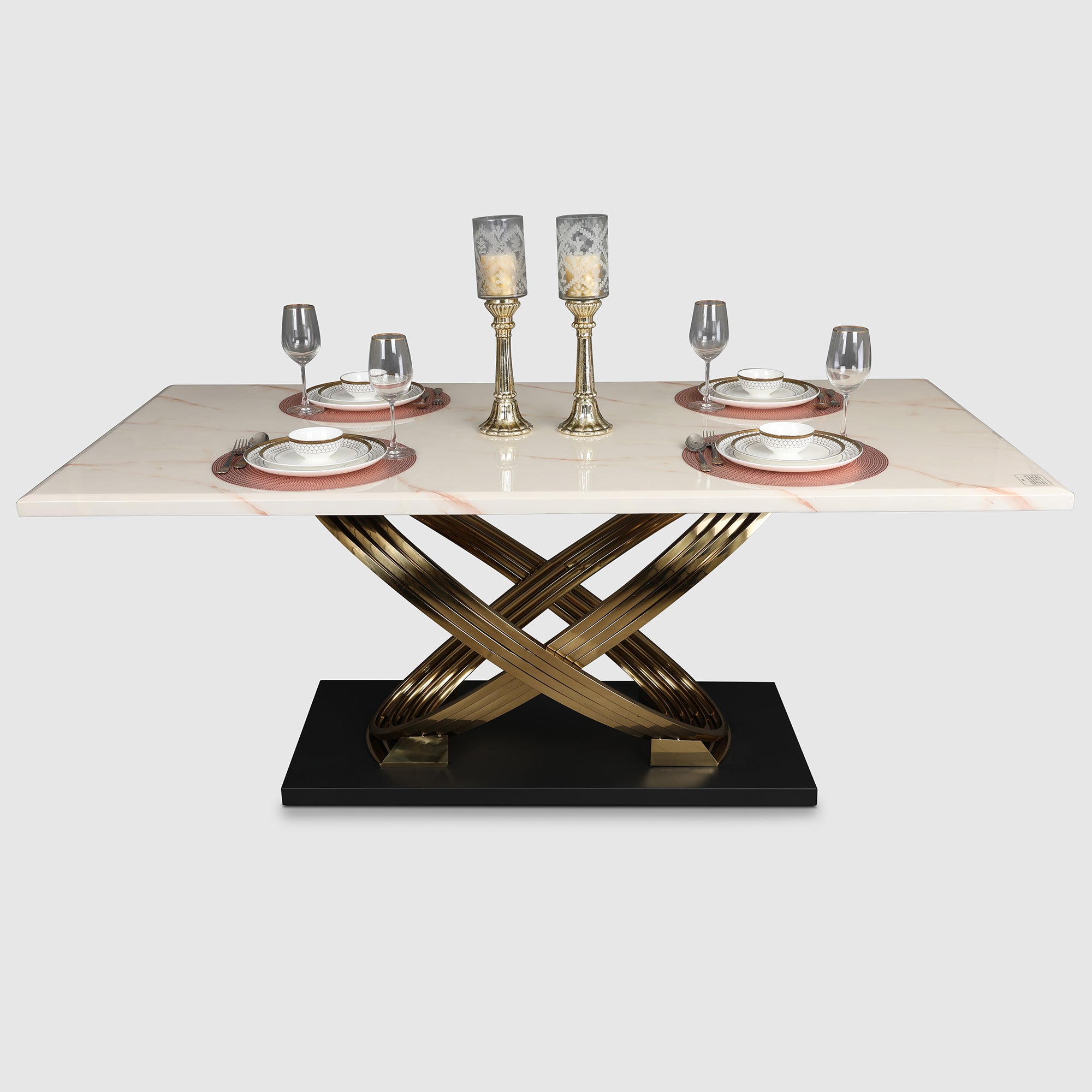 Henry Marble Finish Six Seater Dining Table in Beige & Gold Colour