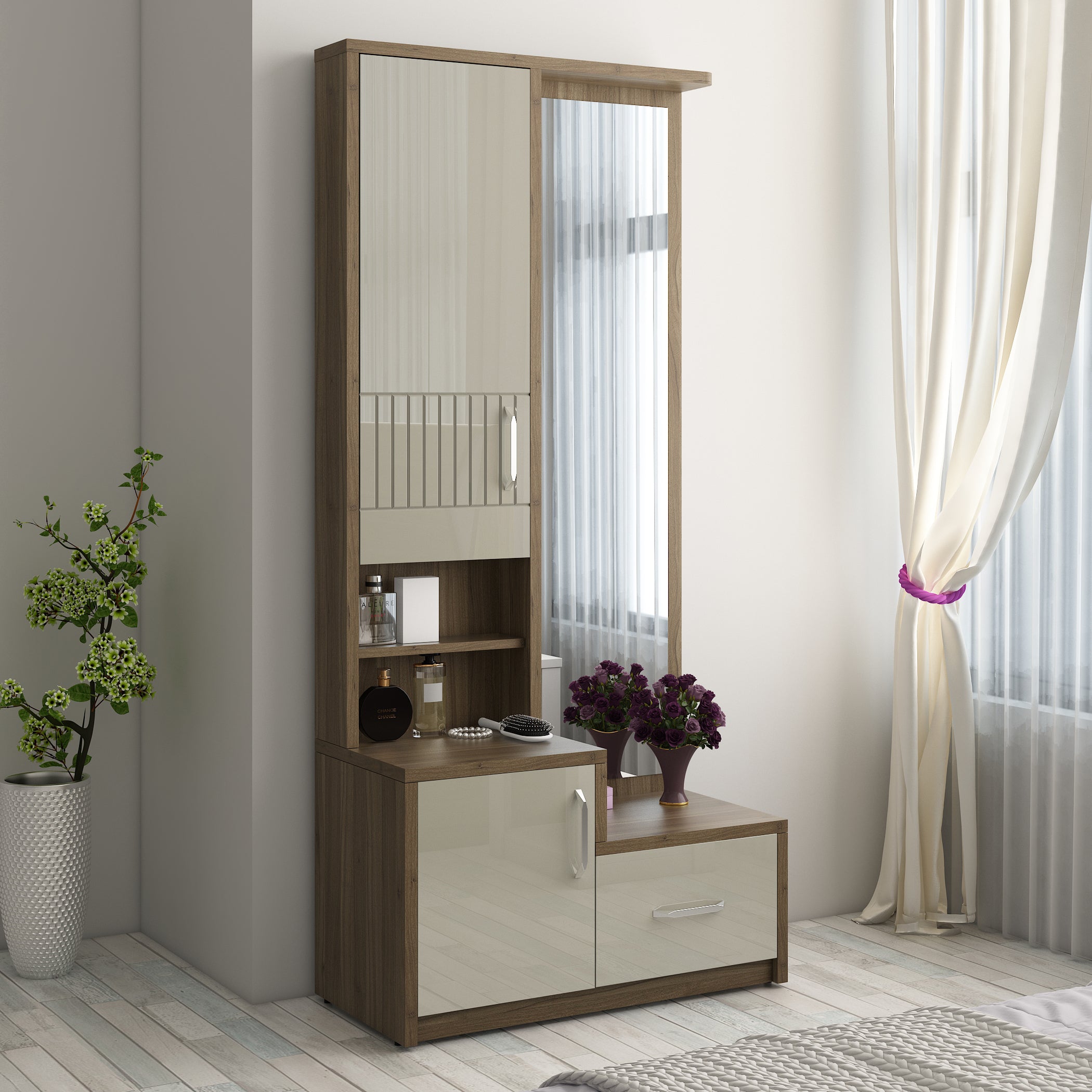 Cascade  Dresser With Mirror in Lyon walnut Colour