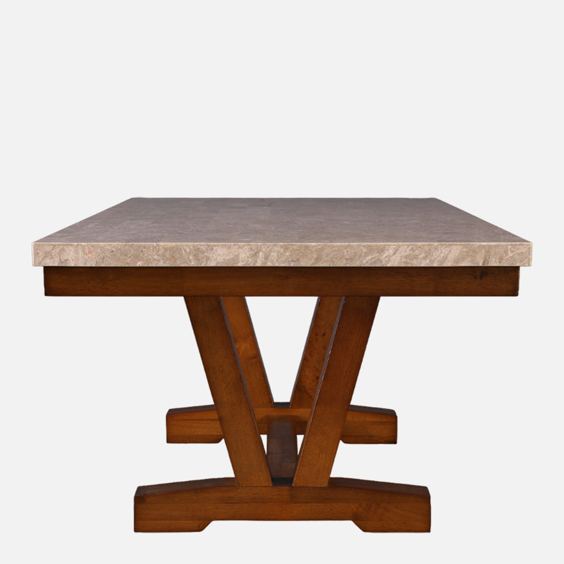 Florentine Marble Finish Six Seater Dining Table in Dark Walnut Colour
