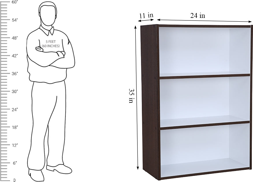 Mezzola Engineered Wood 3 Tier Bookshelf Large in Wenge Colour