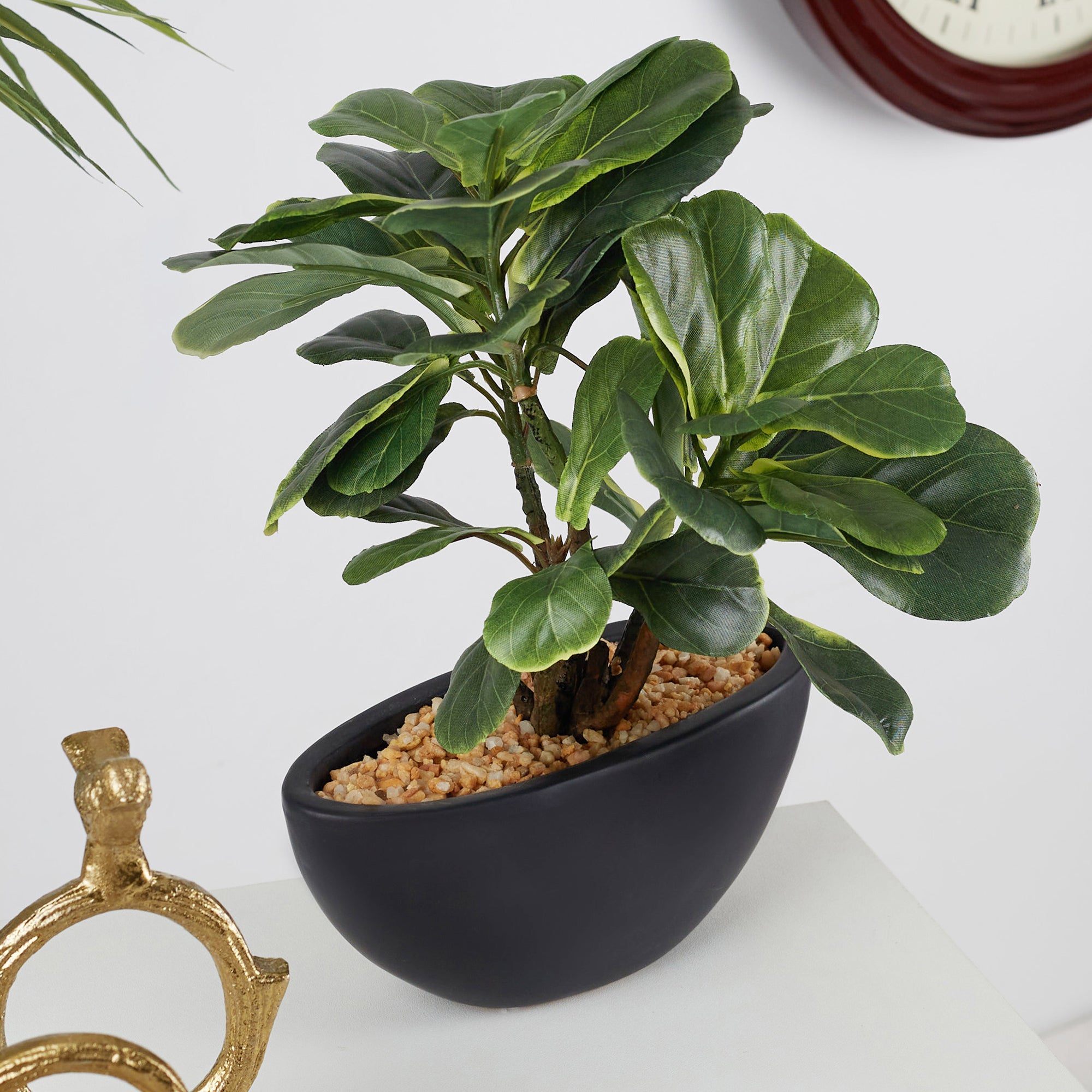 Ilana  Faux Fiddle Ceramic Potted Plant 29 Cm in Green Colour