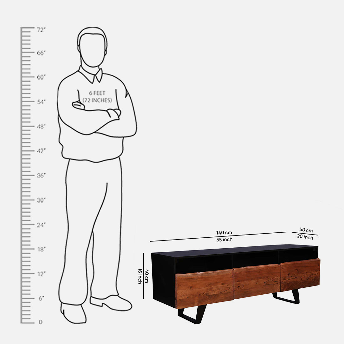 Arduous Acacia Wood Low Height Tv Unit in Brown Colour