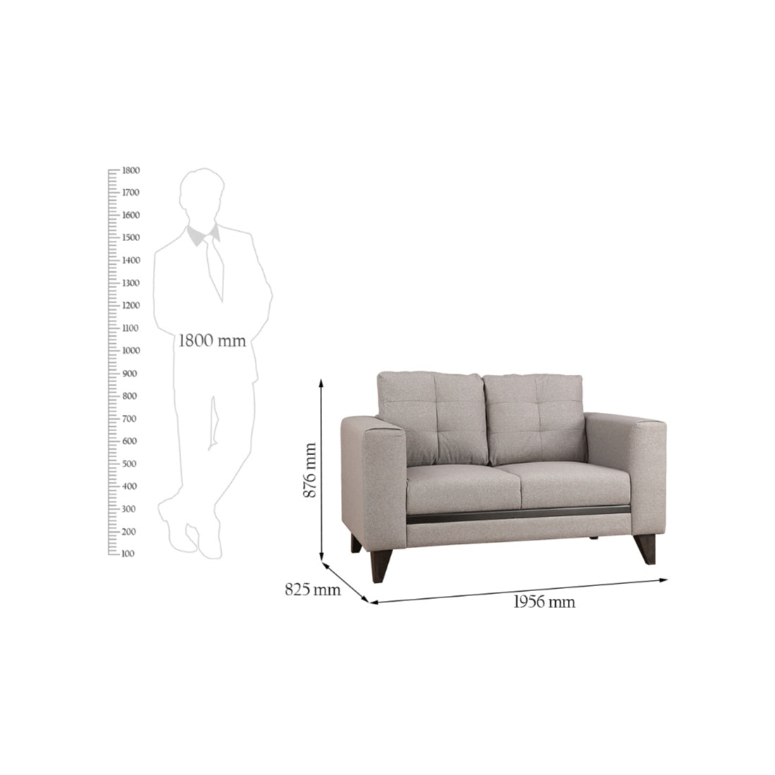 Garcia Fabric 2 Seater Sofa in Grey Colour