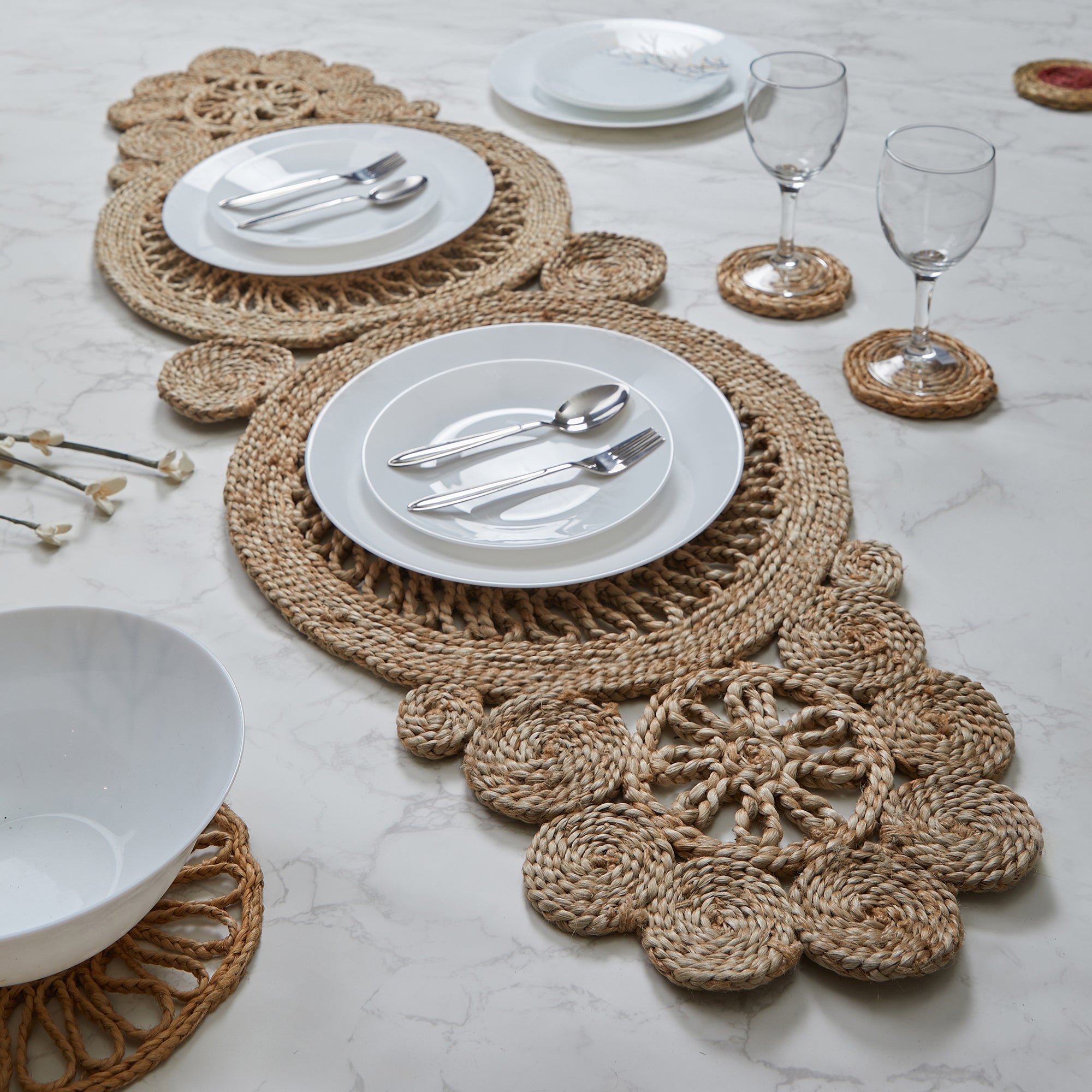 Boho Handmade Jute Runner 38x116 Cm in Natural Colour