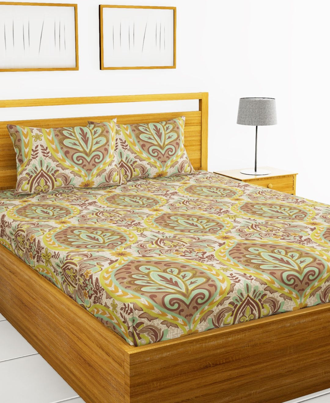 Callista Cotton King Bed Sheet 274X274 Cm in Mustard/Brown Colour
