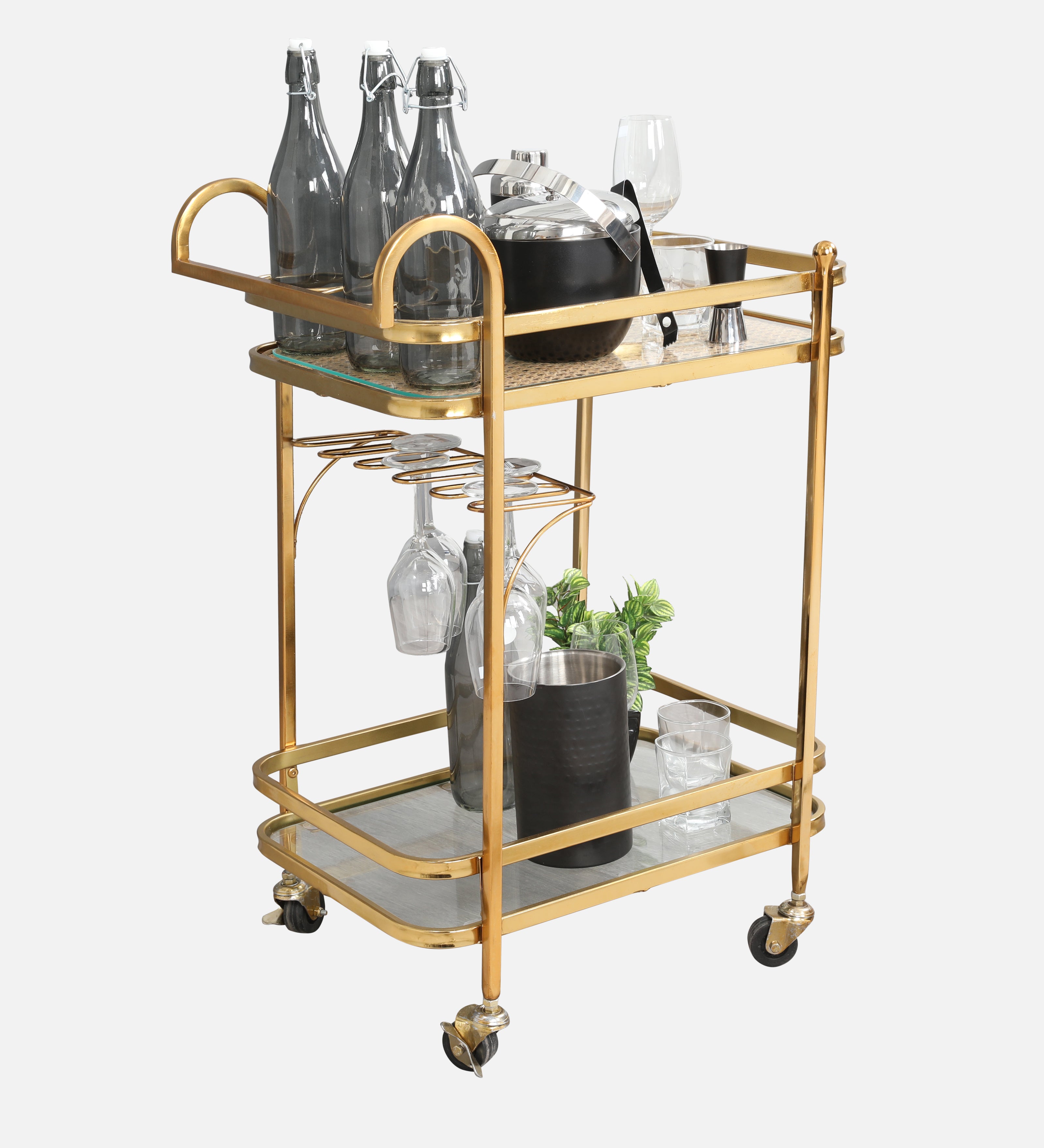 Alpen Metal Serving Trolley in Gold Colour