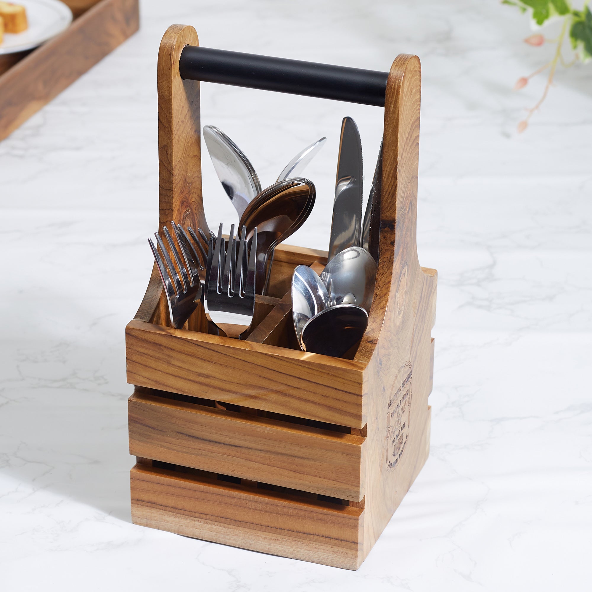 Beautiful Kitchen Wood Cutlery Stand in Brown Colour