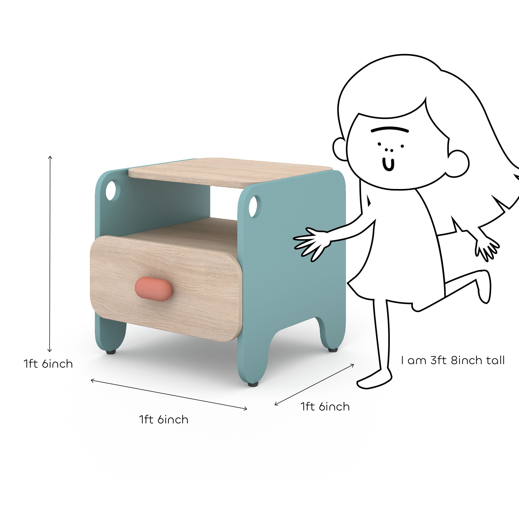 Boop Bed Side Table in Marine Teal Colour