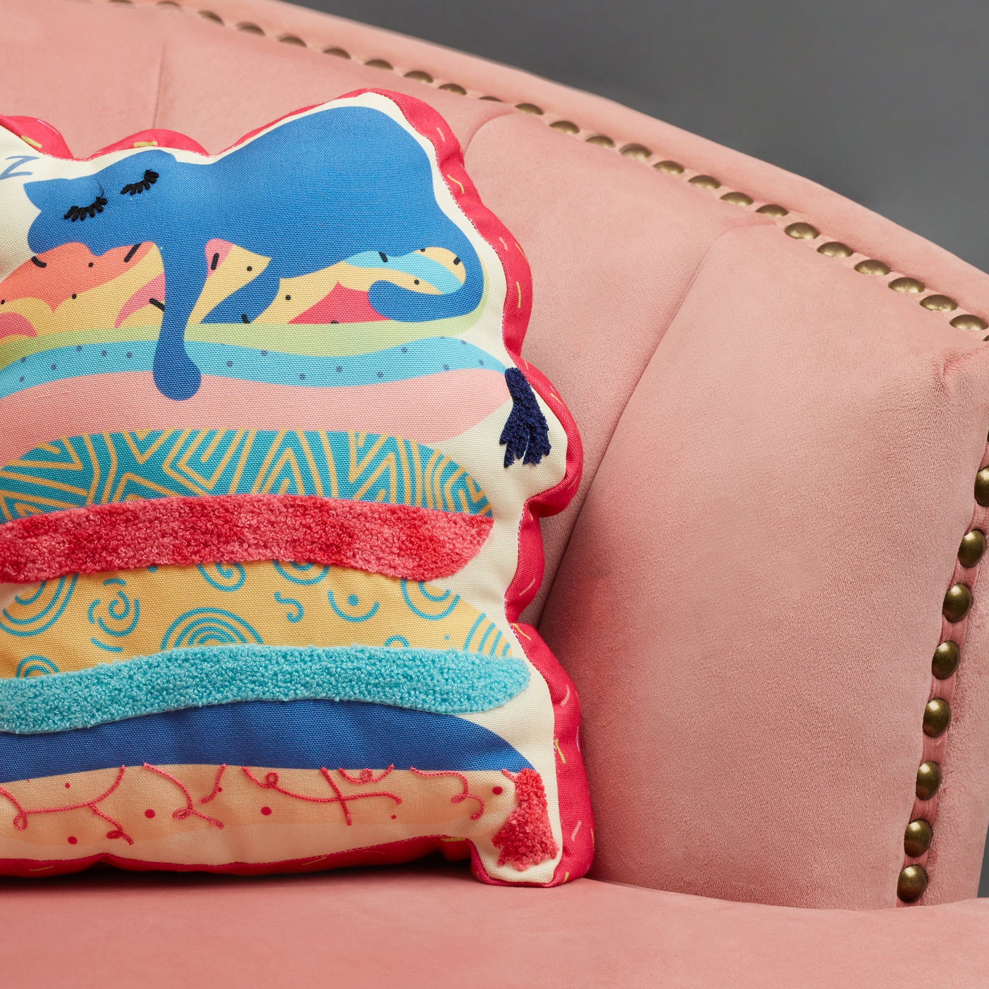 Good Life  Reversible Lazy Lamhe Digital Printed Shaped Cushion 33x36 Cm in Aqua Colour