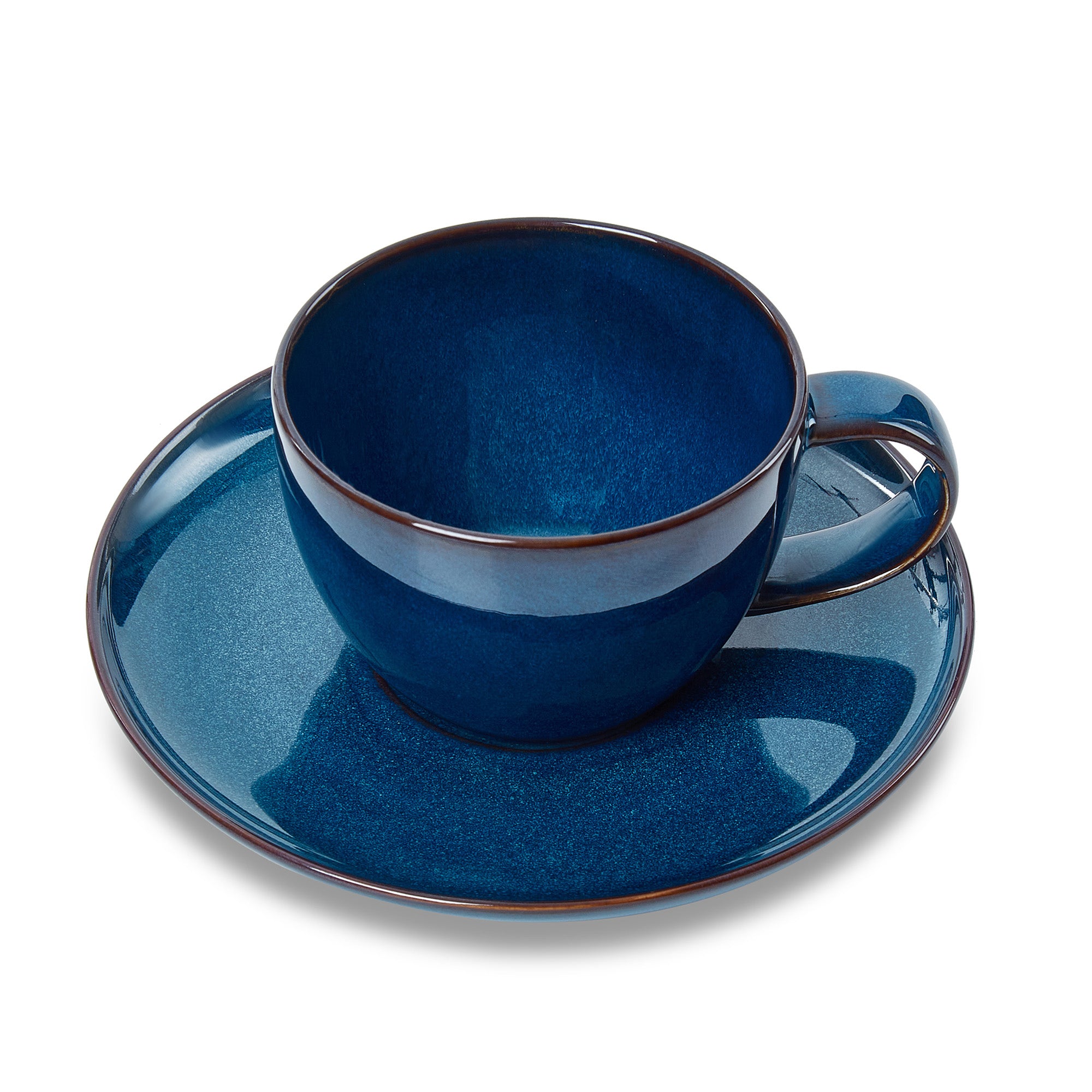 Hygge Studio Pottery Stoneware Cup & Saucer Set of 4 in Navy Blue Colour