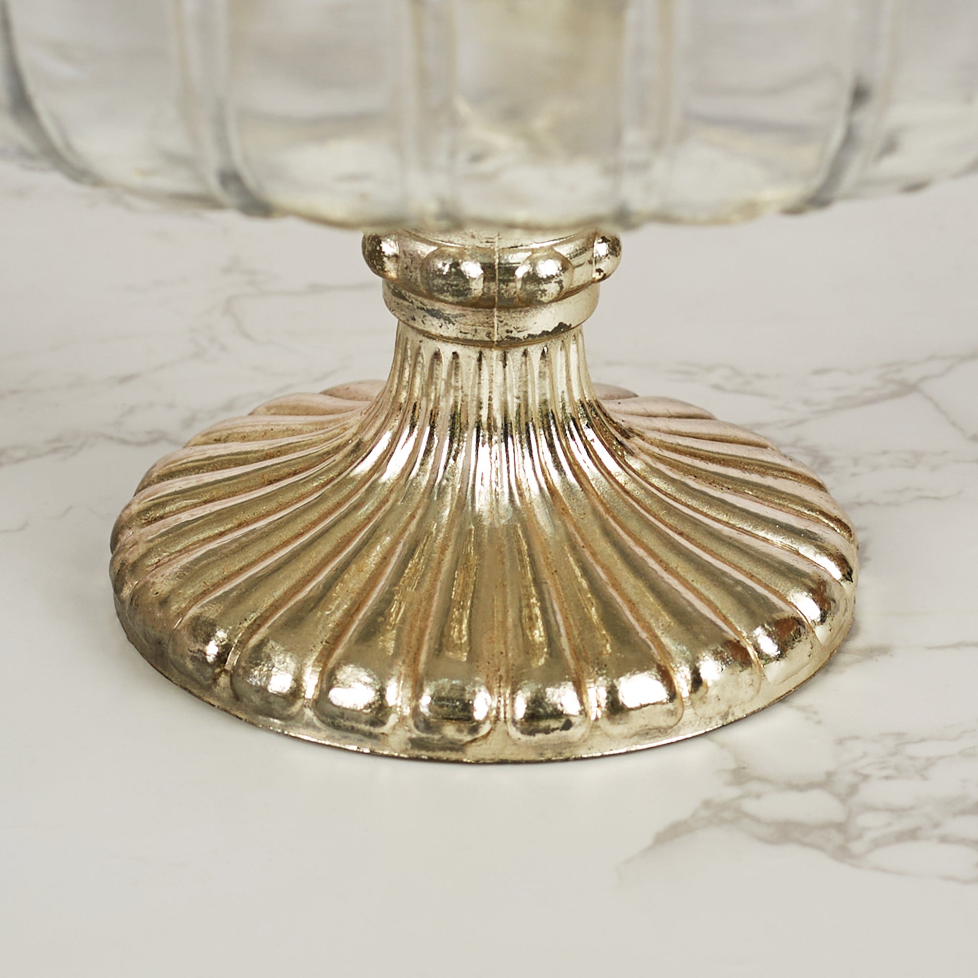 Phiona Glass Fluted Handcrafted Bowl 13 Cm in Gold Colour