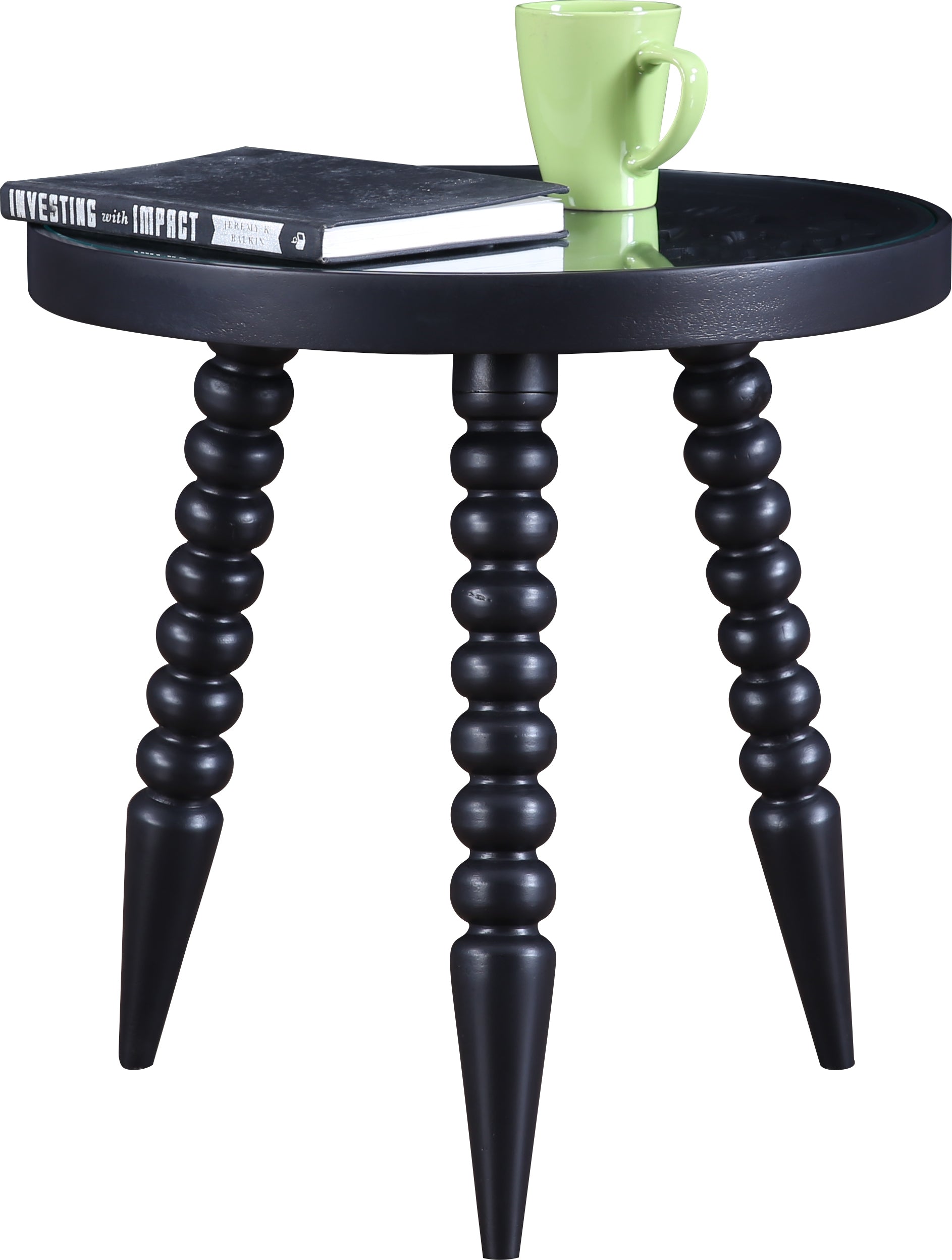Antico Mango Wood Carved Stool in Black Colour