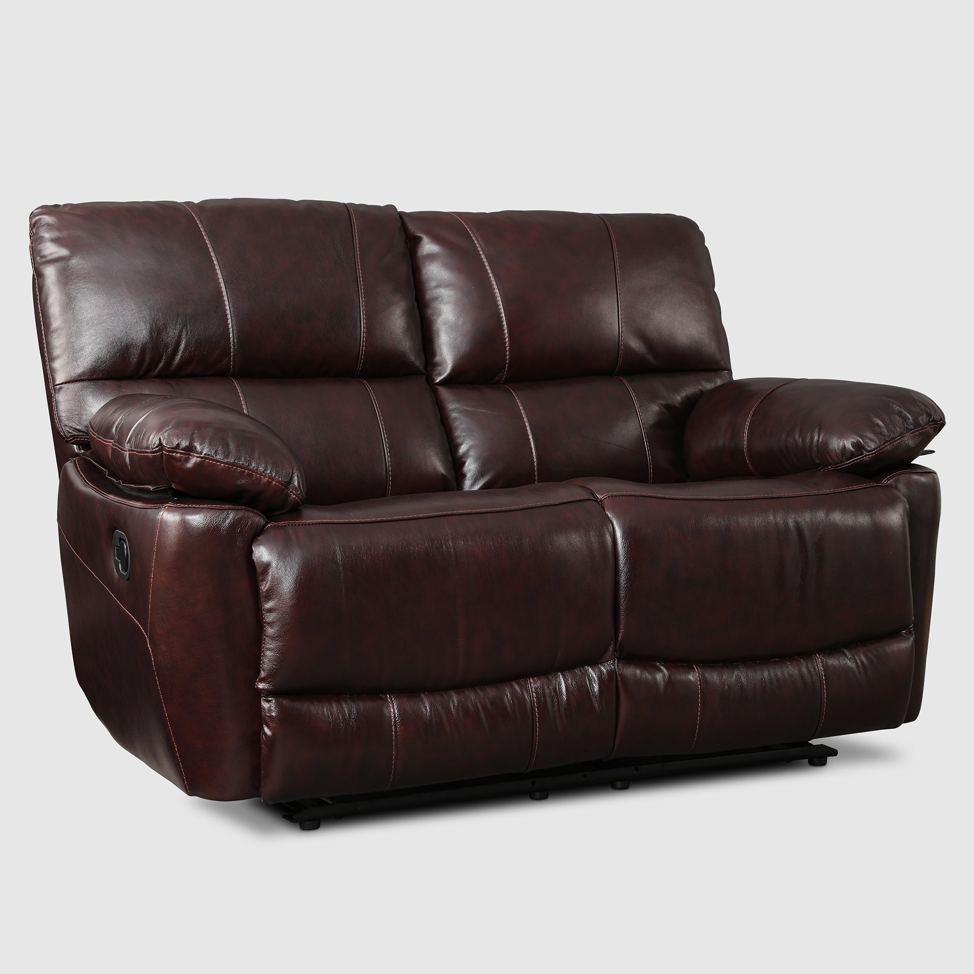 Charles Half Leather Two Seater Recliner in Burgundy Colour