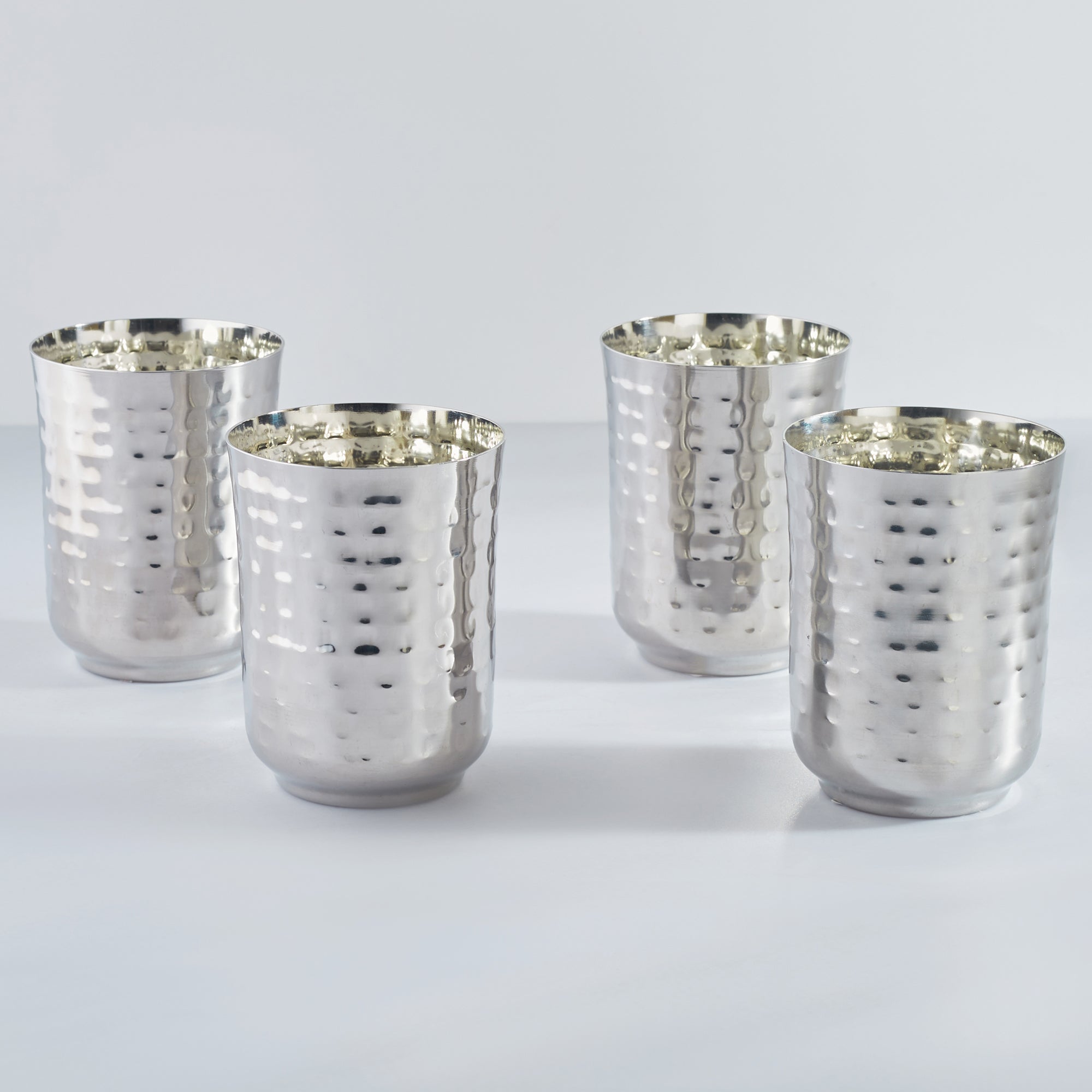 Glisto Stainless Steel Hammered Drinking Glass/Tumbler Set of 4 in Silver Colour