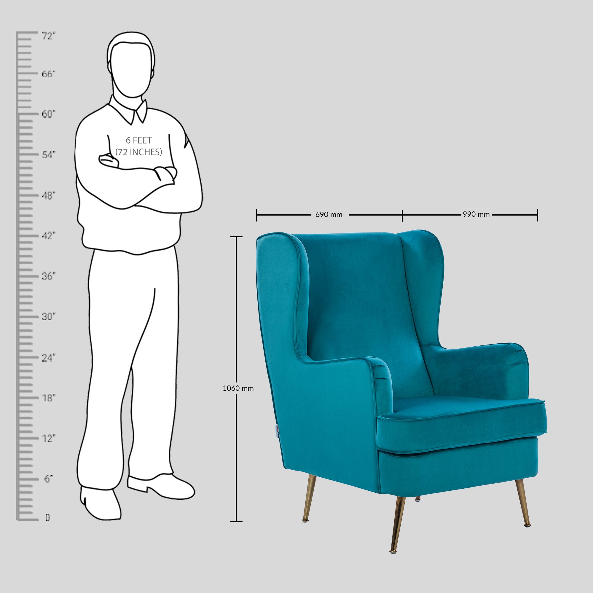 Charm Velvet Arm Chair in Sea Green Colour