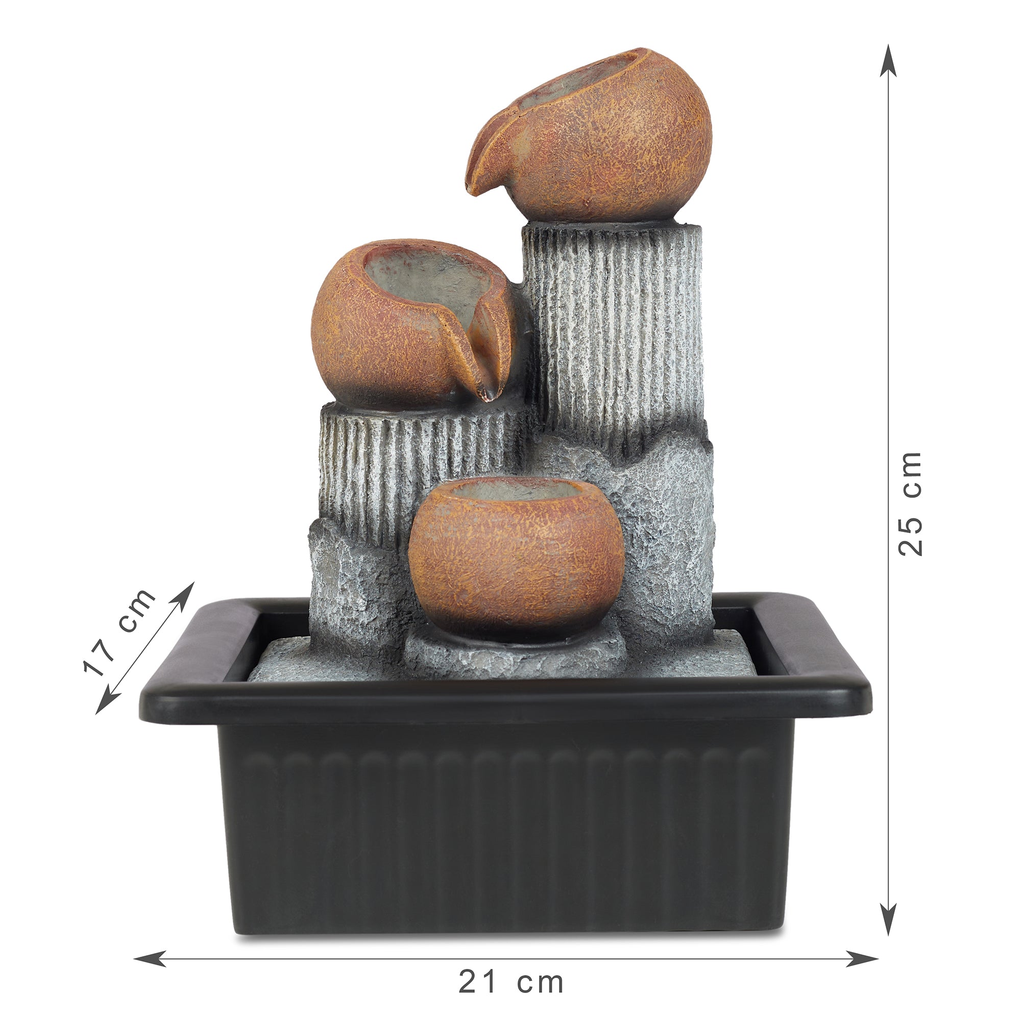 Impression Polyresin Trio Bowl Water Fountain 21x17x25 Cm in Brown Colour