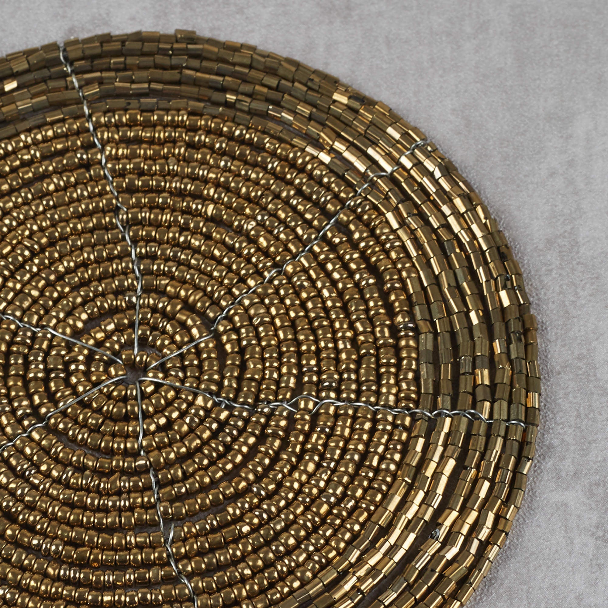 Nora Handmade Beaded Coaster Set Of 4 Dia 10x10 Cm in Gold Colour