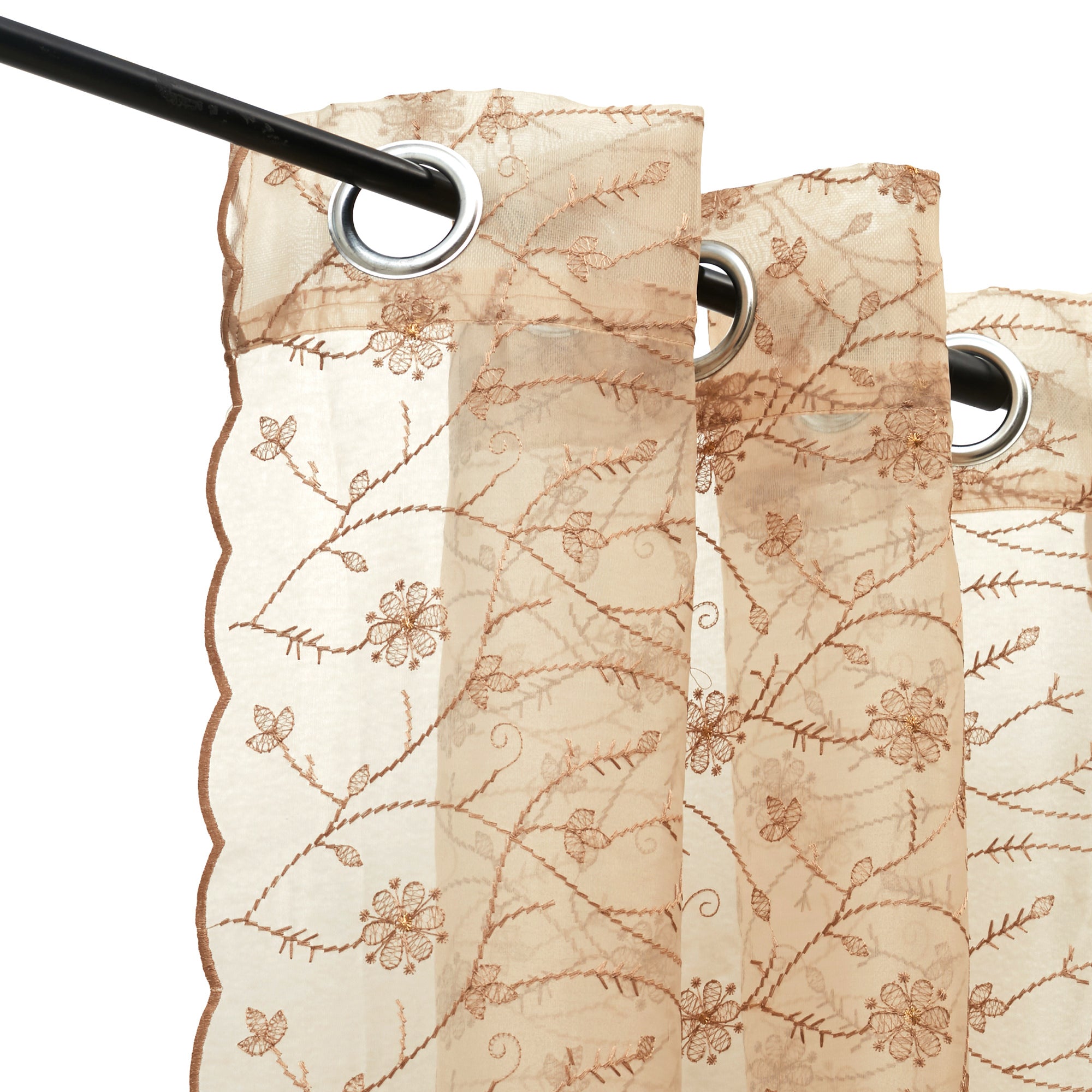 Amour Set Of 2 Embroidered Window Sheer Curtains 5 feet in Beige Colour
