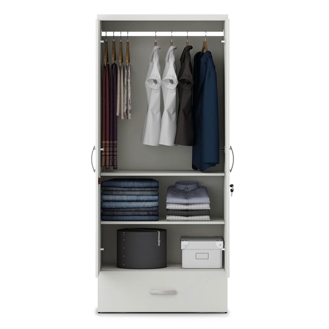 Utsav Two Door Wardrobe with Mirror in White Colour