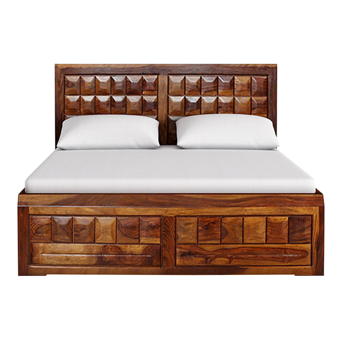 Woodrow Sheesham Wood(Rosewood) Queen bed with Box storage in Honey Colour