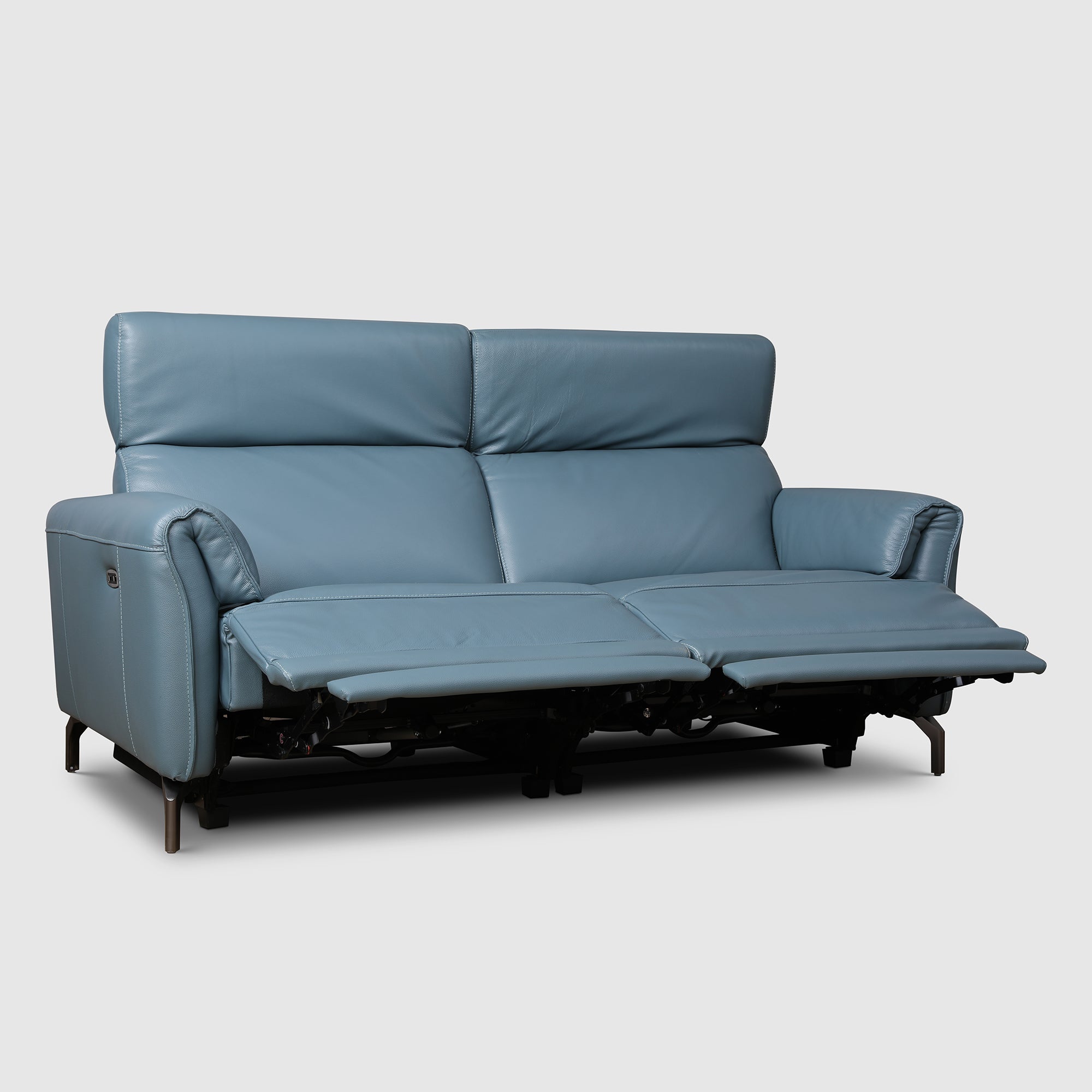 Emilia Half Leather Three seater Electric Recliner in Blue Colour