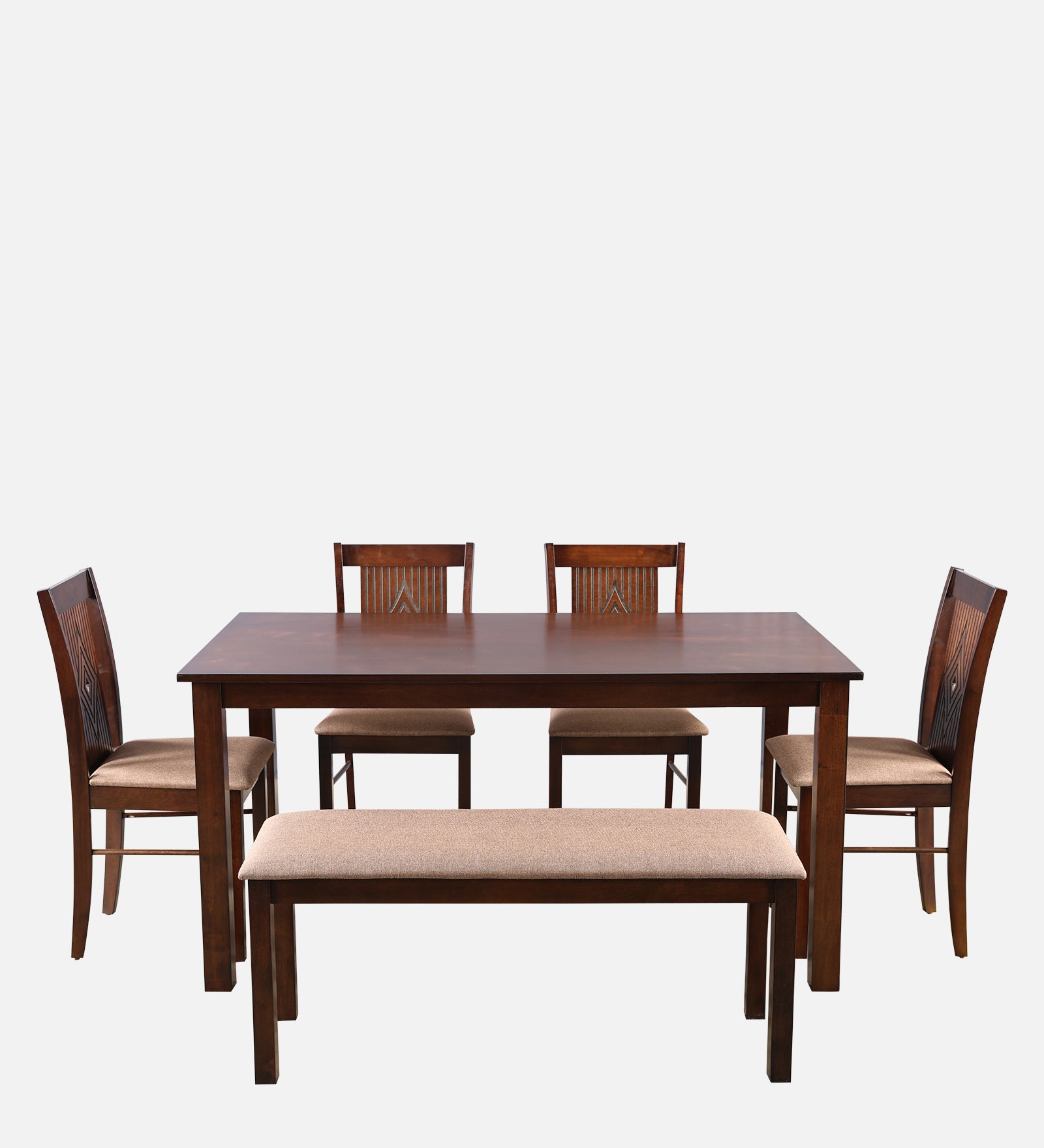 Aravali Rubberwood Six Seater Dining Set With Bench in Antique Cherry Colour