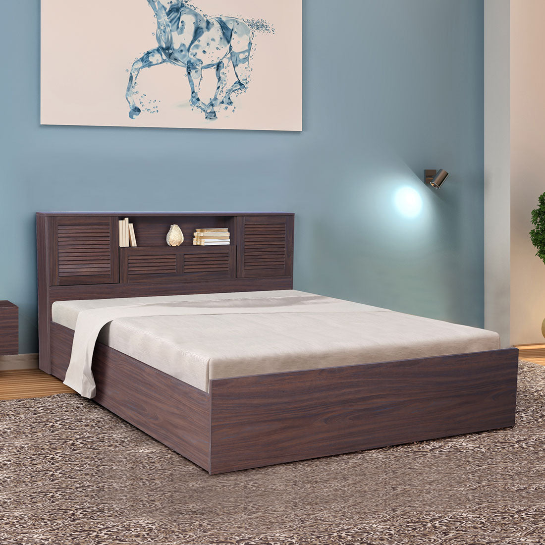 Bolton Queen bed with Box storage in Walnut Colour