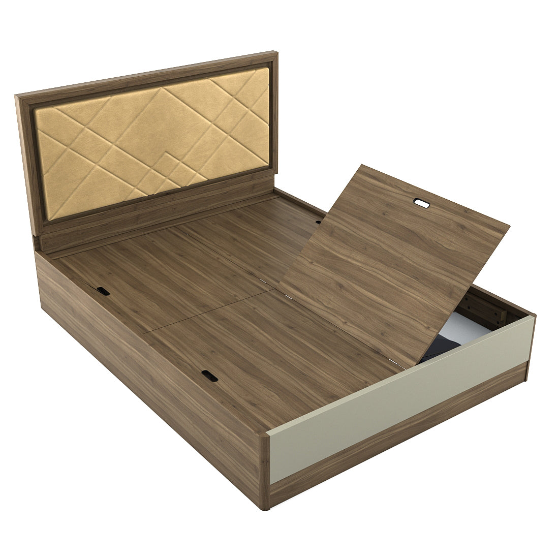 Petra Queen Bed With Box Storage in Walnut Colour