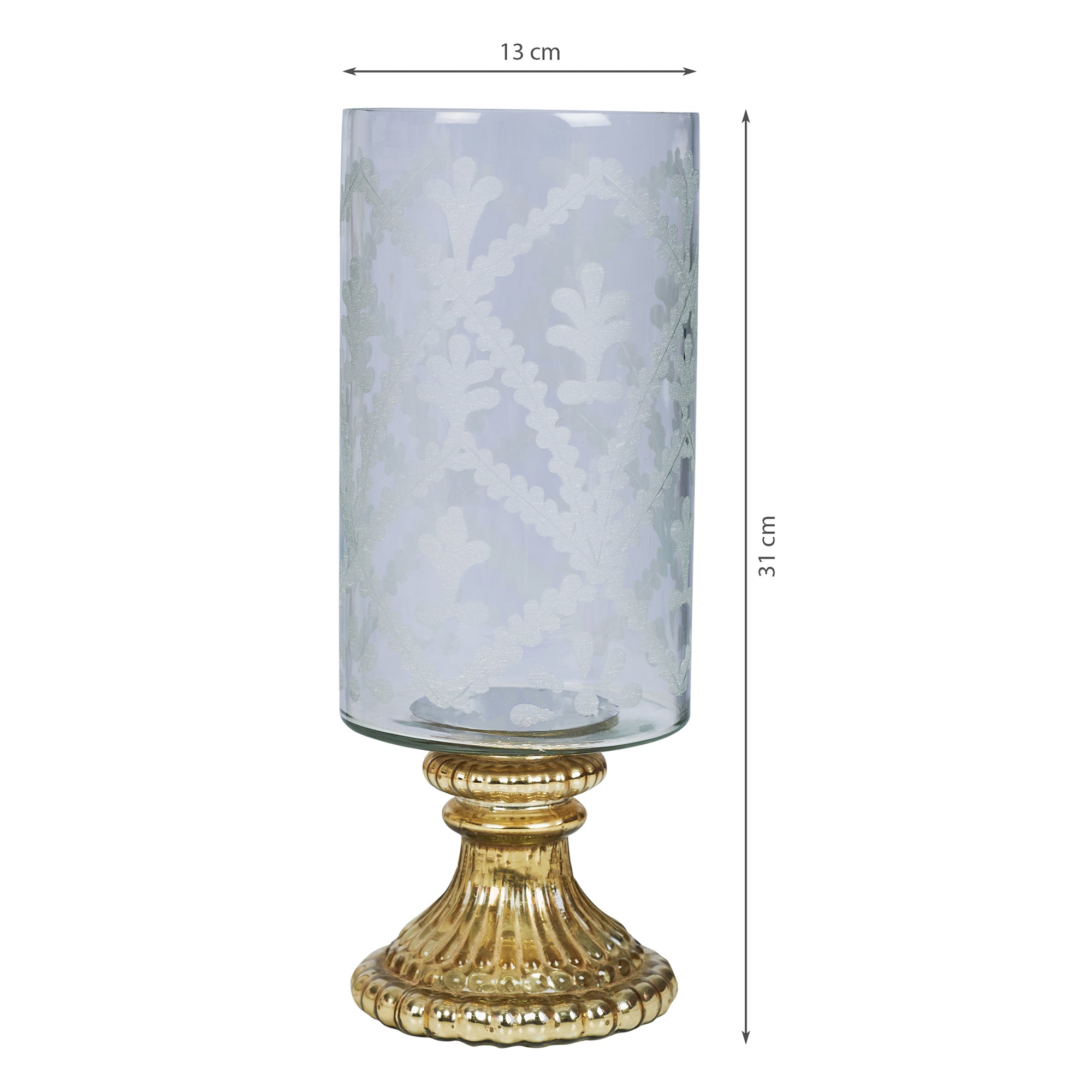 Phiona Glass Etched Handcrafted Hurricane 31 Cm in Gold Colour