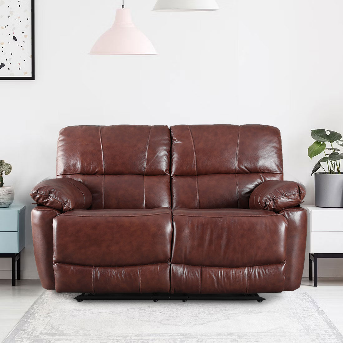 Charles Half Leather Two Seater Recliner in Brown Colour