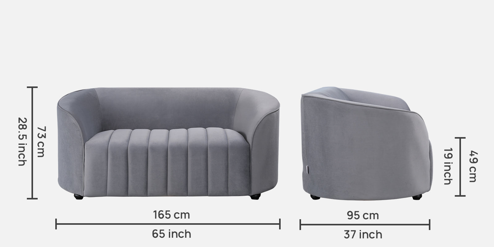 Elise Velvet Fabric Two Seater Sofa in Dark Grey Colour